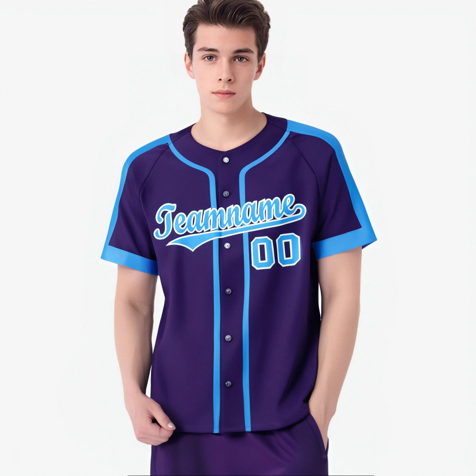 Custom Purple Light Bule White Baseball Jersey