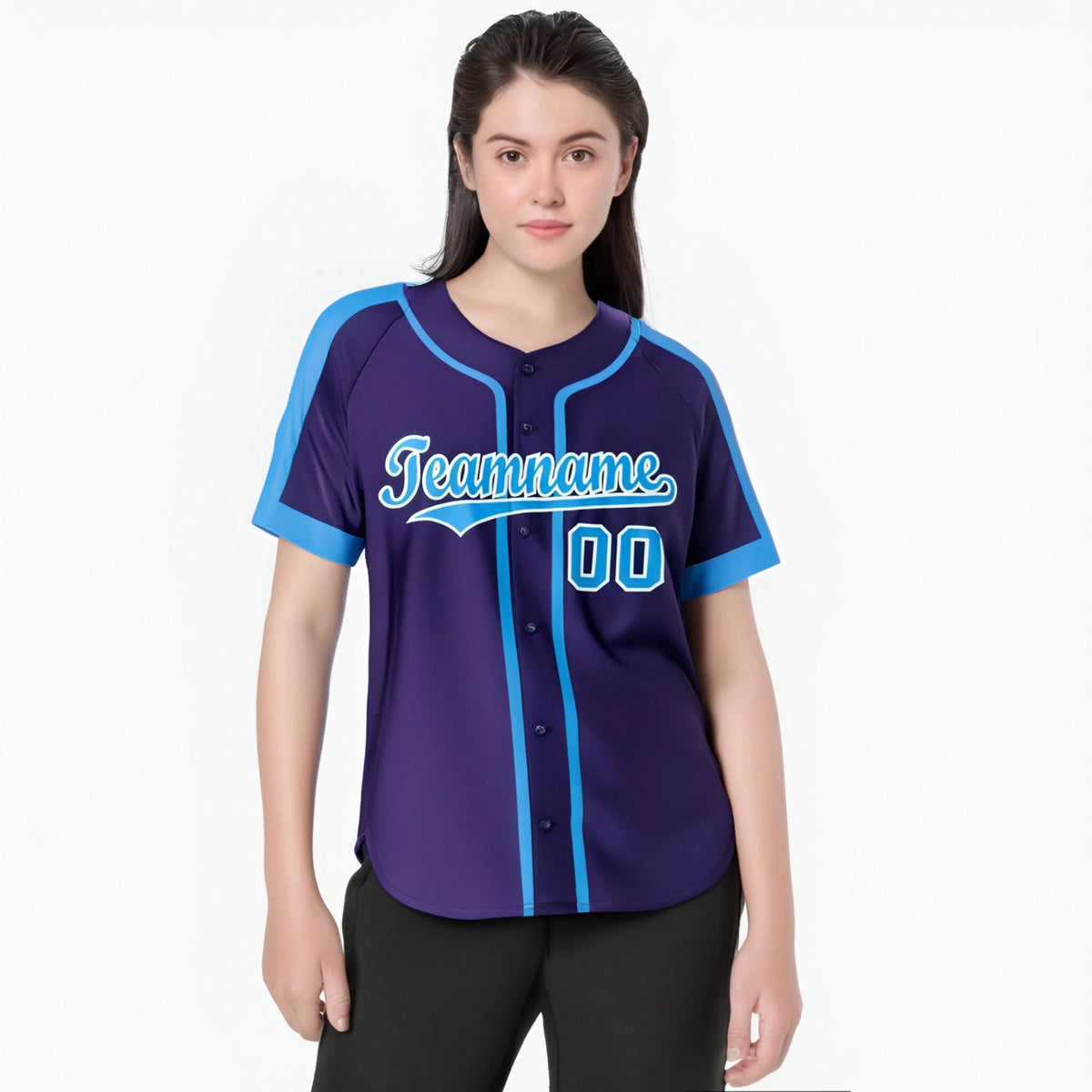 Custom Purple Light Bule White Baseball Jersey