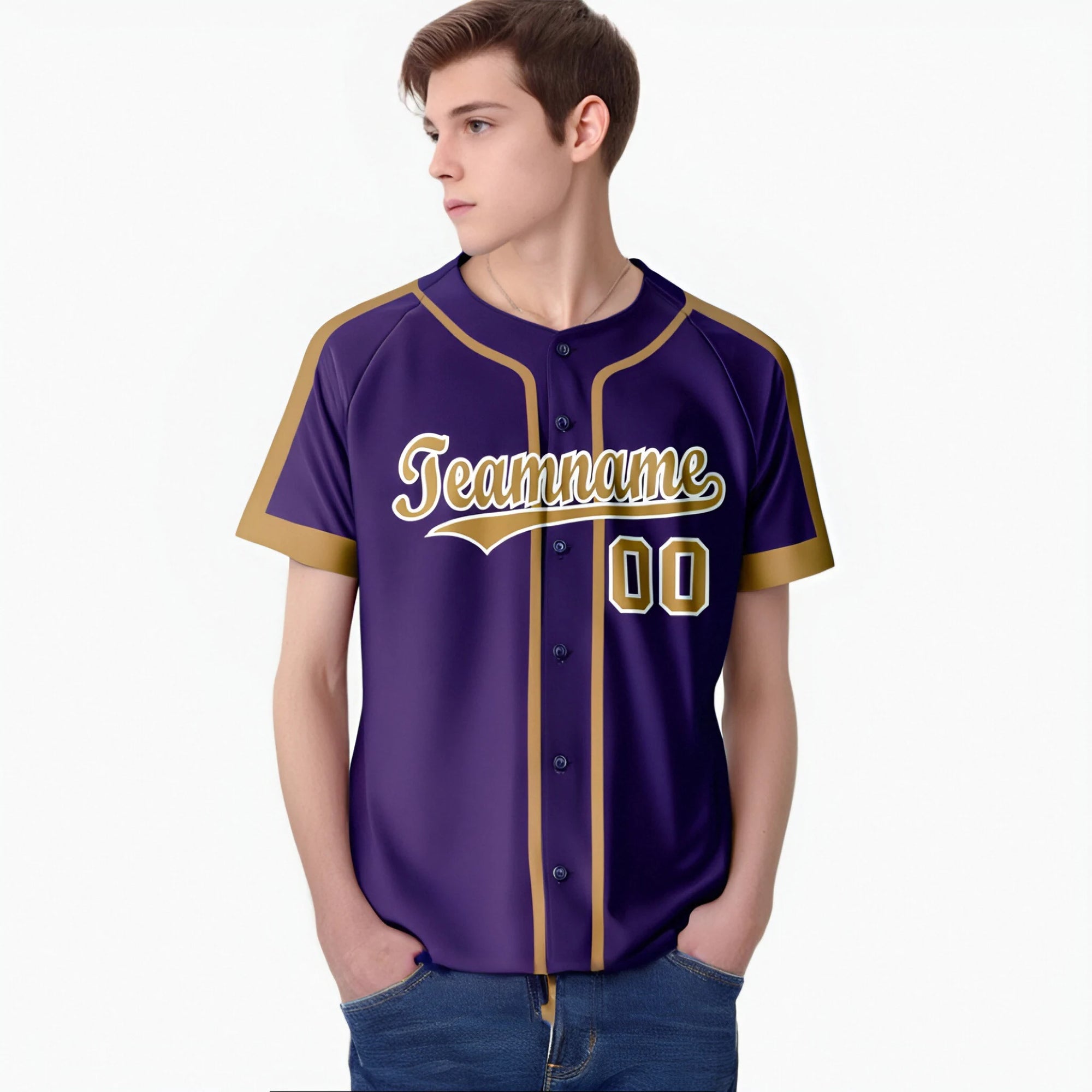 Custom Purple Gold White Baseball Jersey