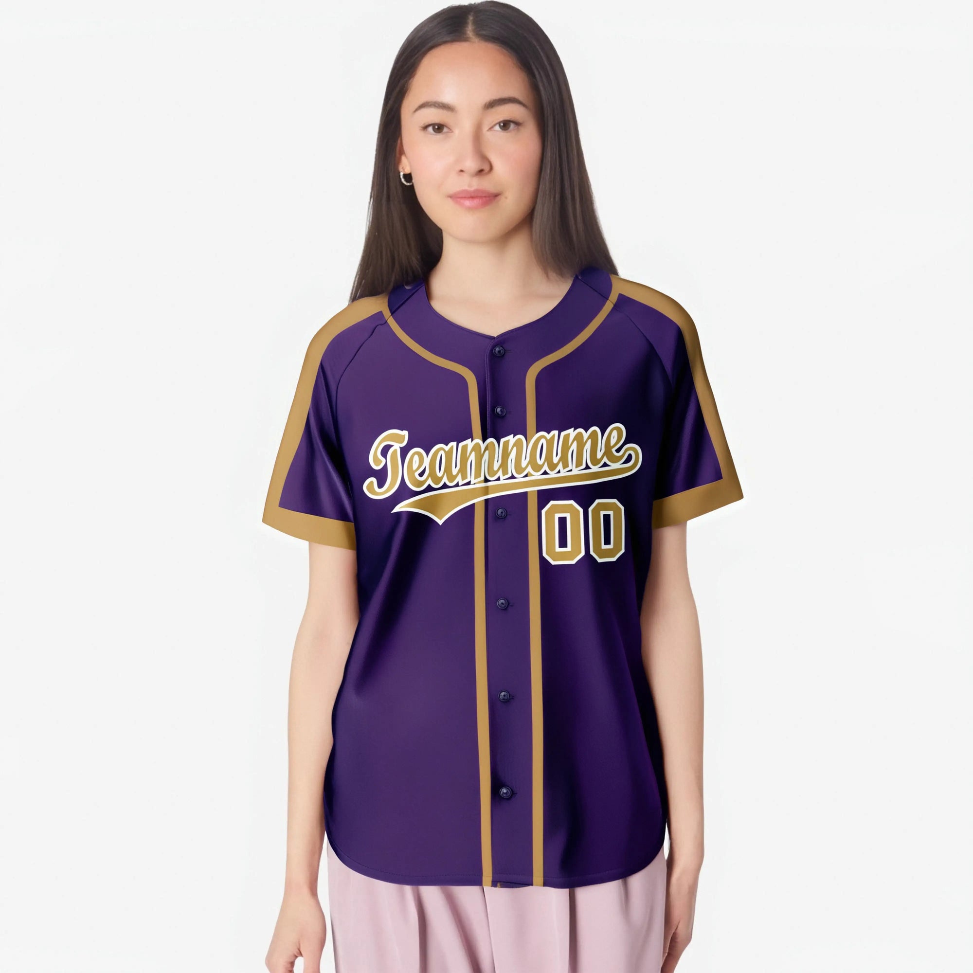 Custom Purple Gold White Baseball Jersey