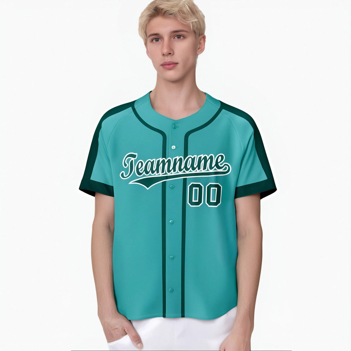 Custom Bright Green Aqua White Baseball Jersey