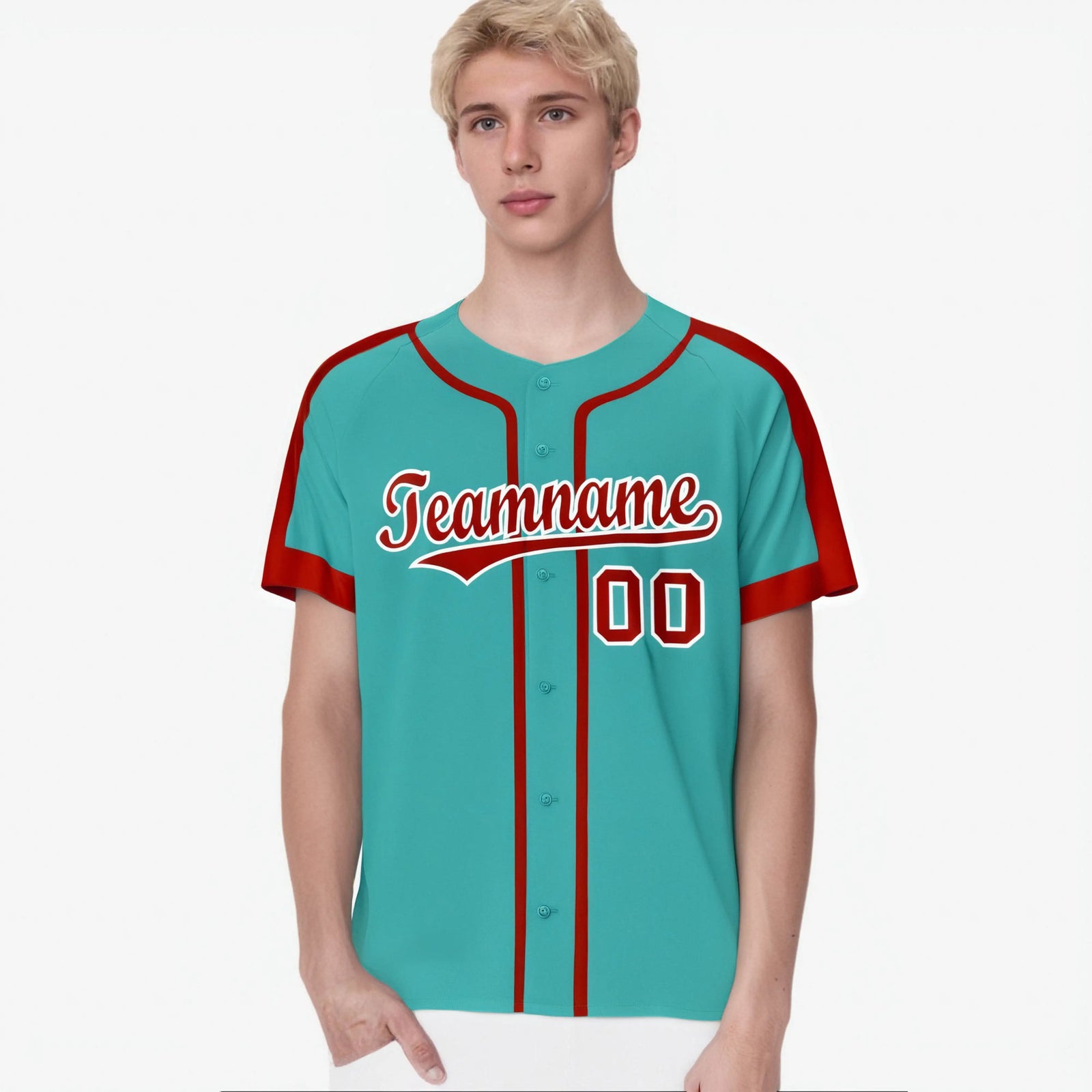 Custom Bright Green Red White Baseball Jersey