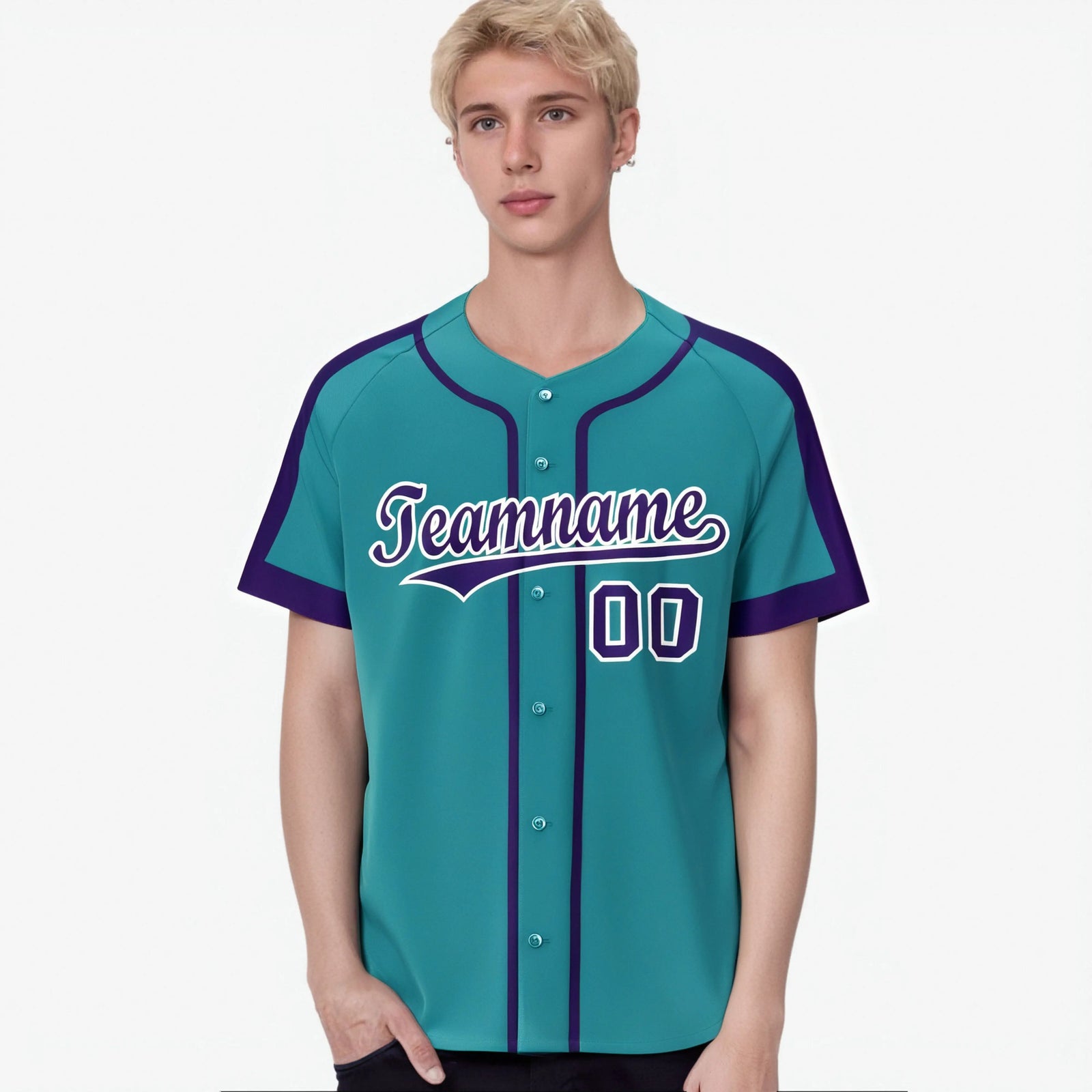Custom Aqua Purple White Baseball Jersey