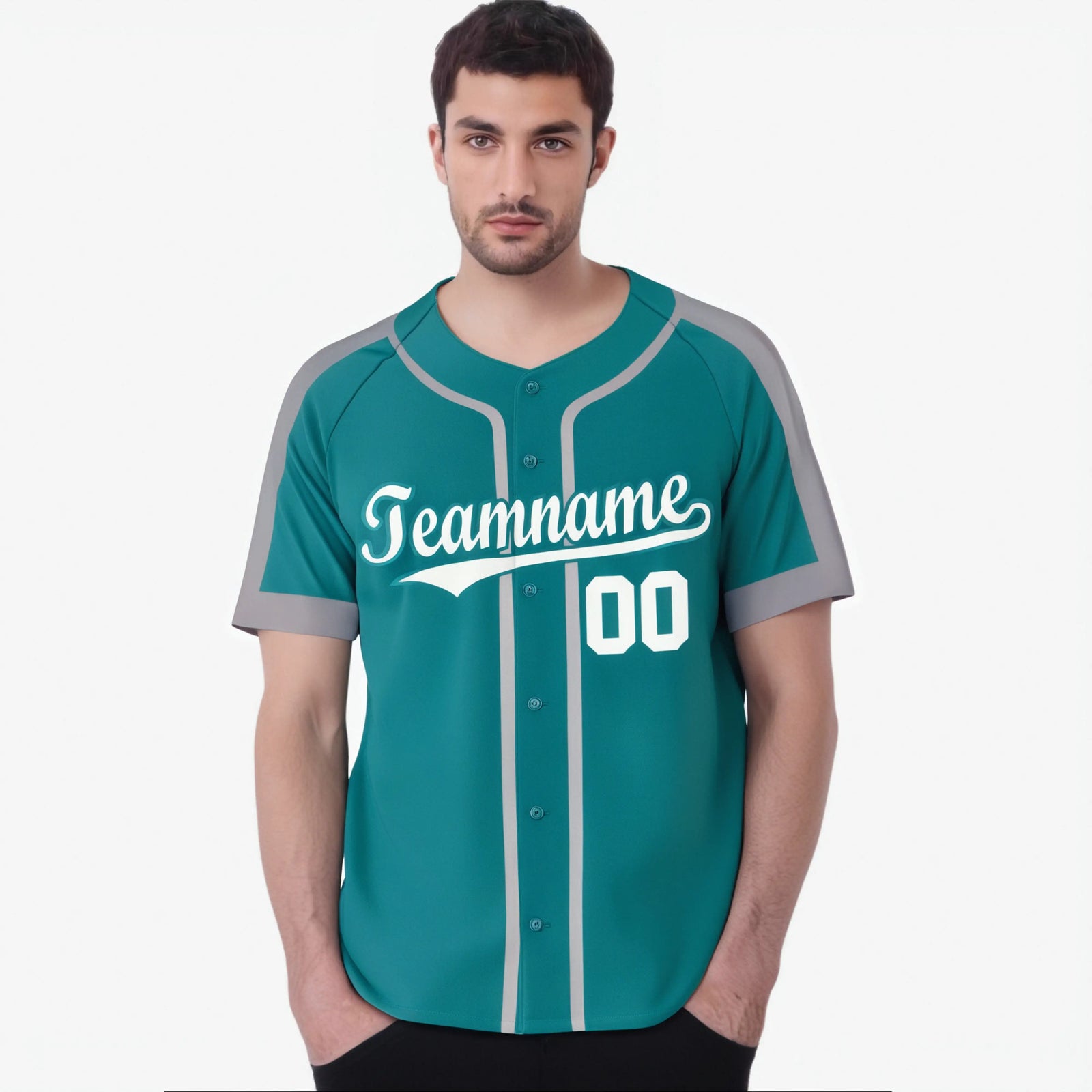 Custom Aqua Gray White Baseball Jersey