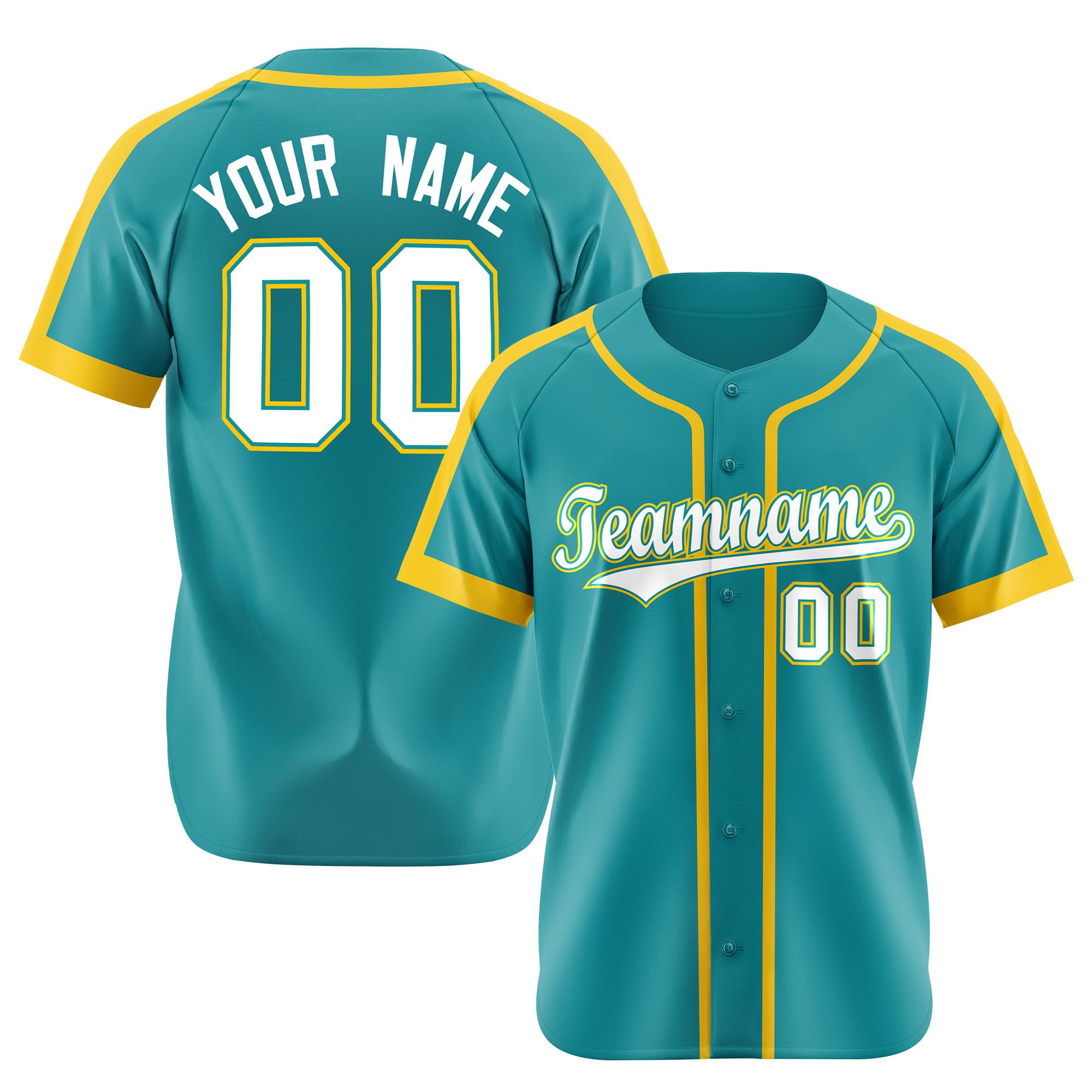 Custom Aqua Yellow White Baseball Jersey