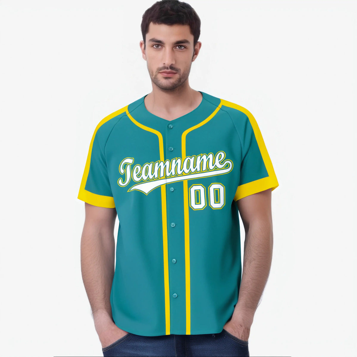 Custom Aqua Yellow White Baseball Jersey