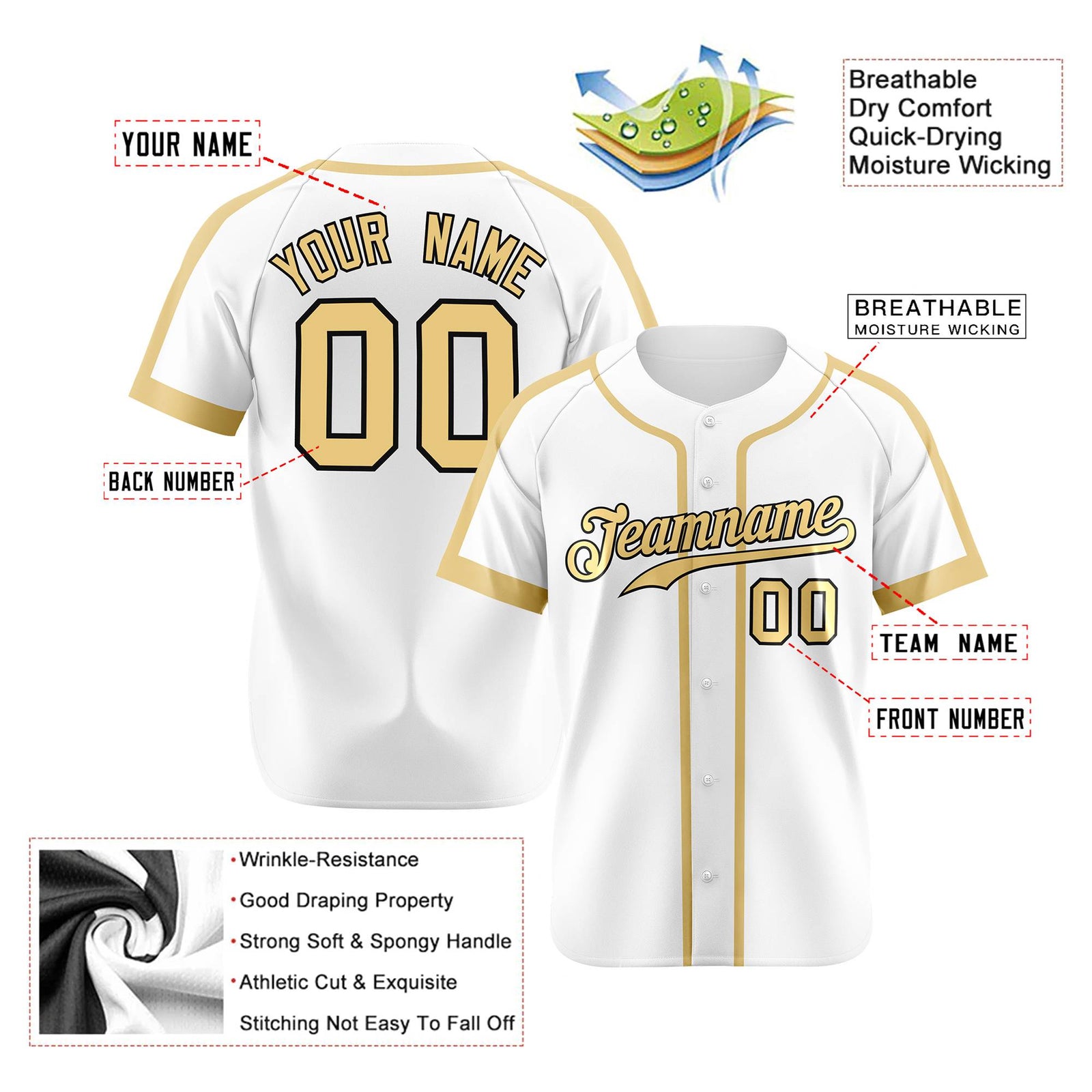Custom White Khaki Black Baseball Jersey Personalized For Adults Youth
