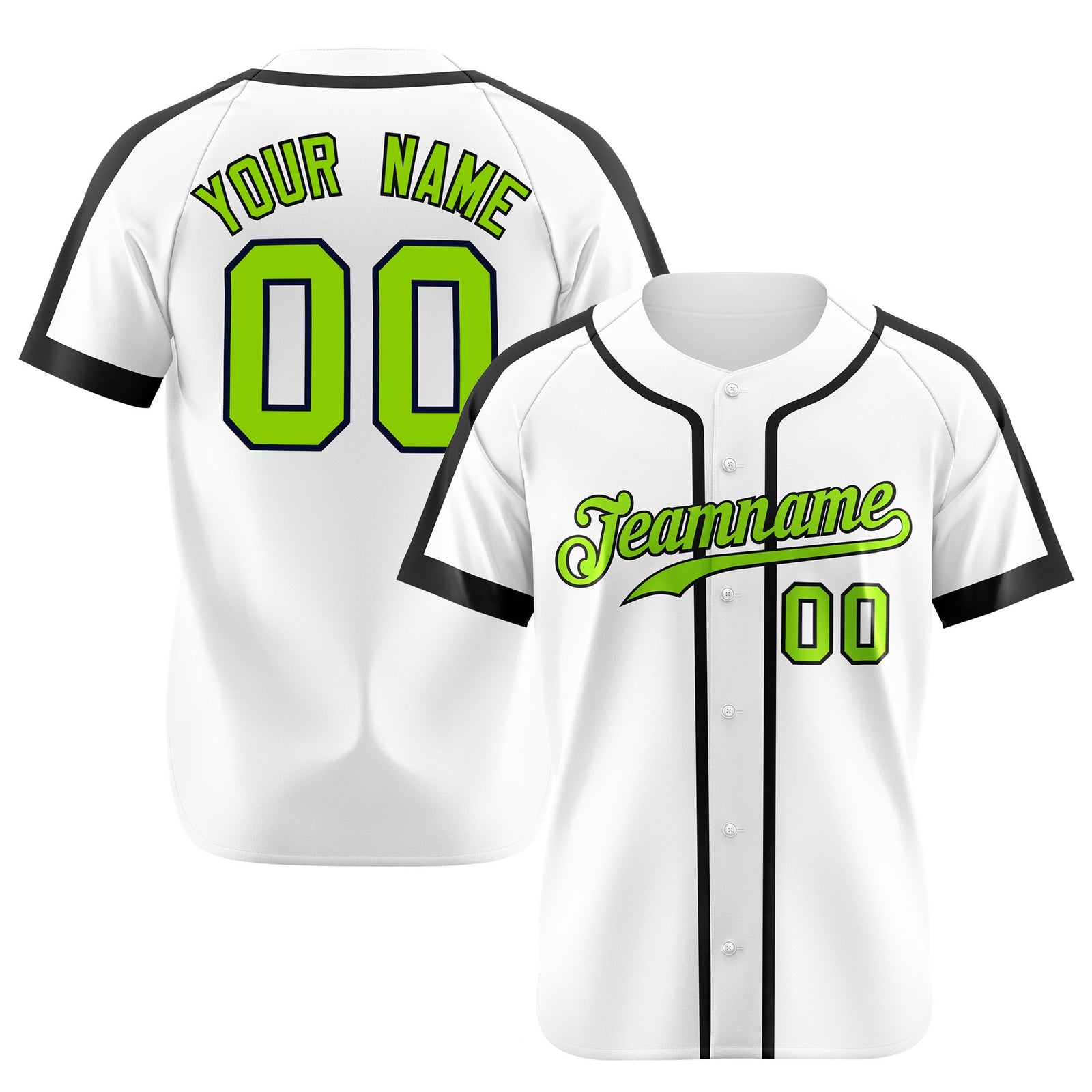 Custom White Green Black Baseball Jersey Personalized For Adults Youth