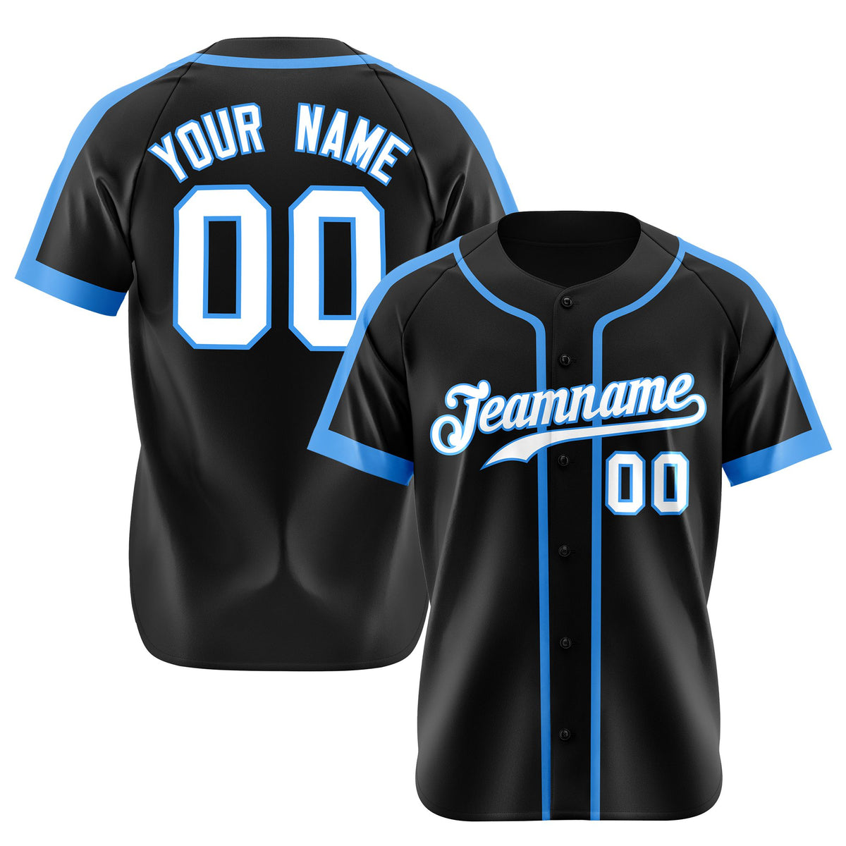 Custom Black Light Blue White Baseball Jersey