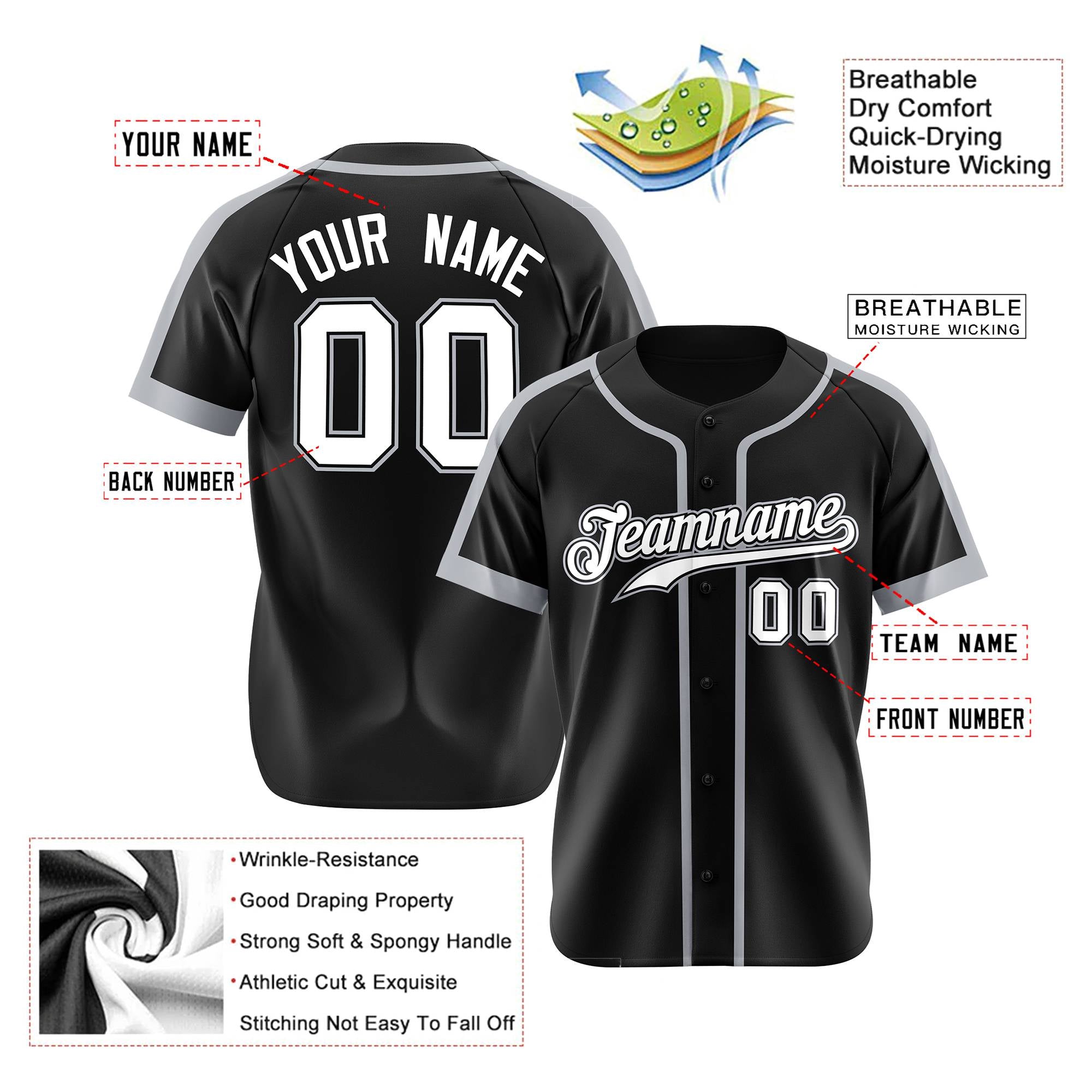 Custom Black White Grap Baseball Jersey