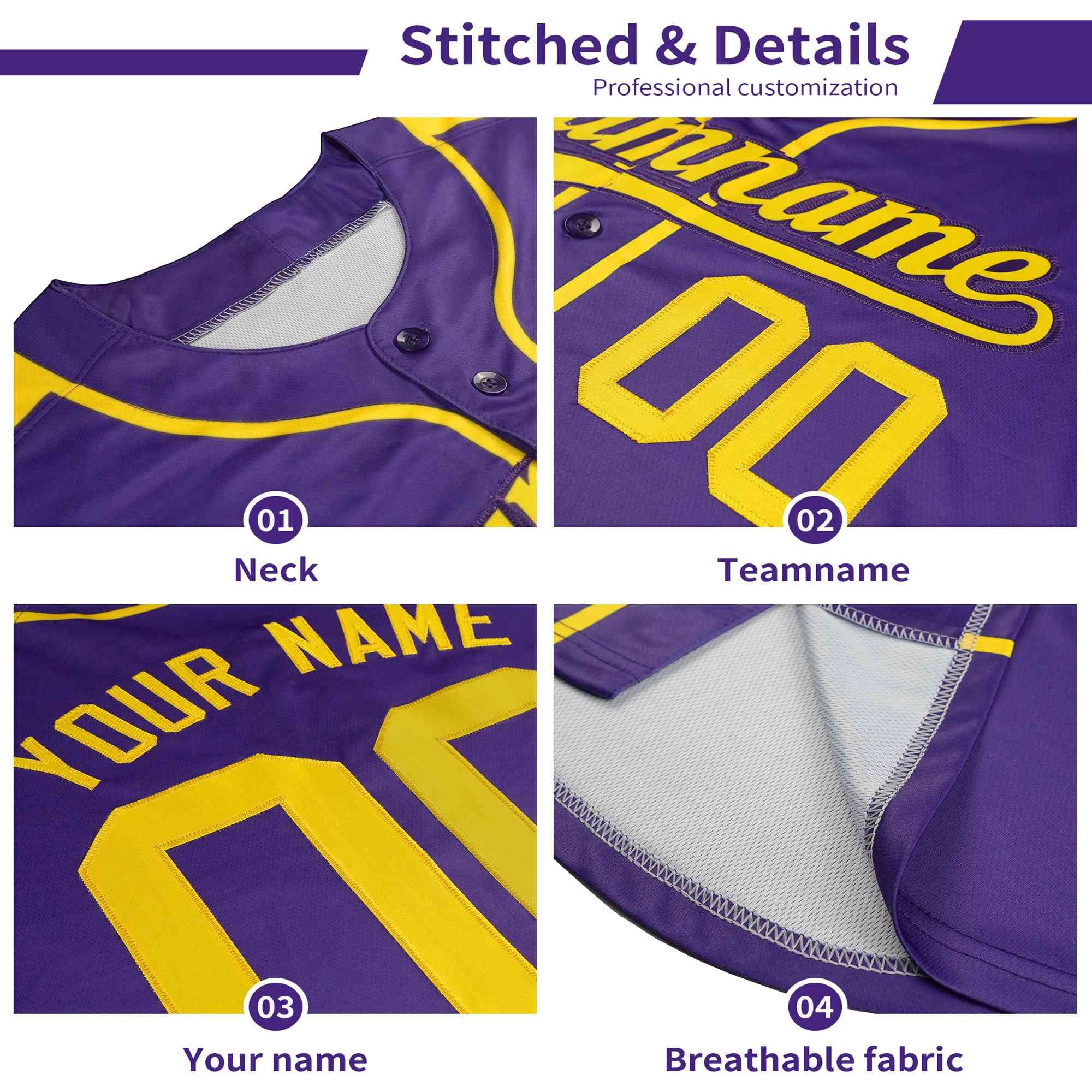 Custom Yellow Purple White Baseball Jersey