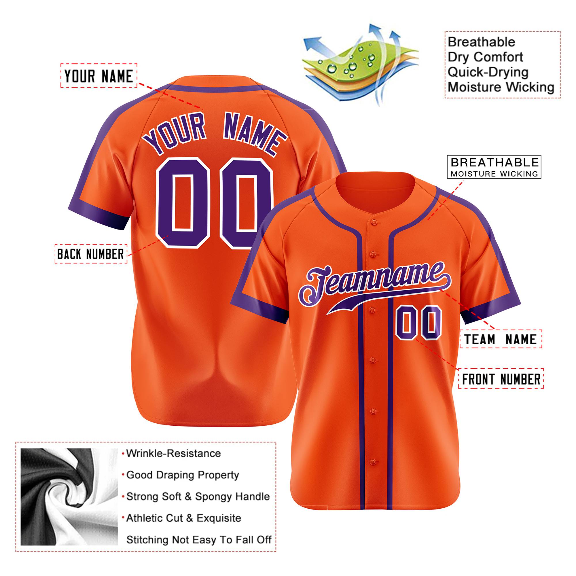 Custom Orange Purple White Baseball Jersey