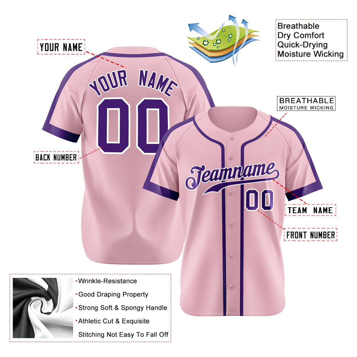 Custom Pink Purple White Baseball Jersey