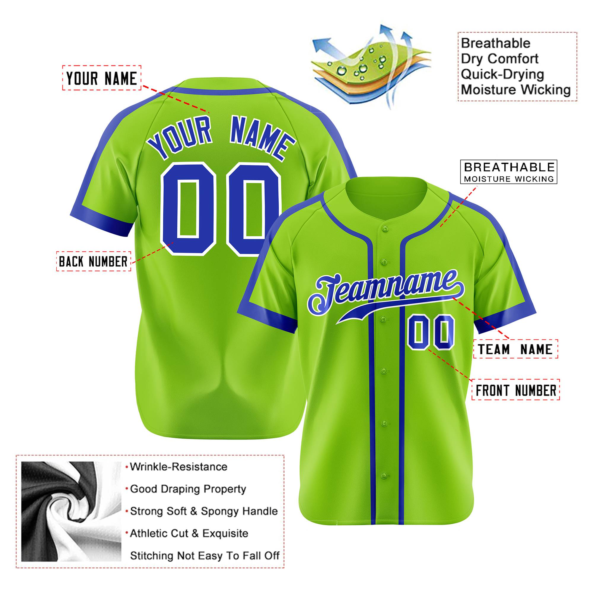 Custom Green Blue White Baseball Jersey