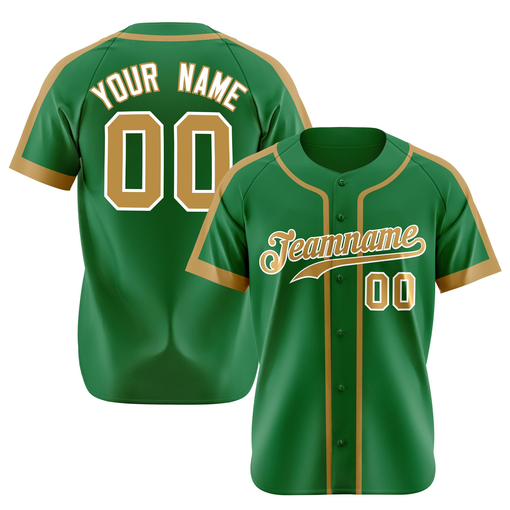 Custom Kelly Green Old Gold White Baseball Jersey