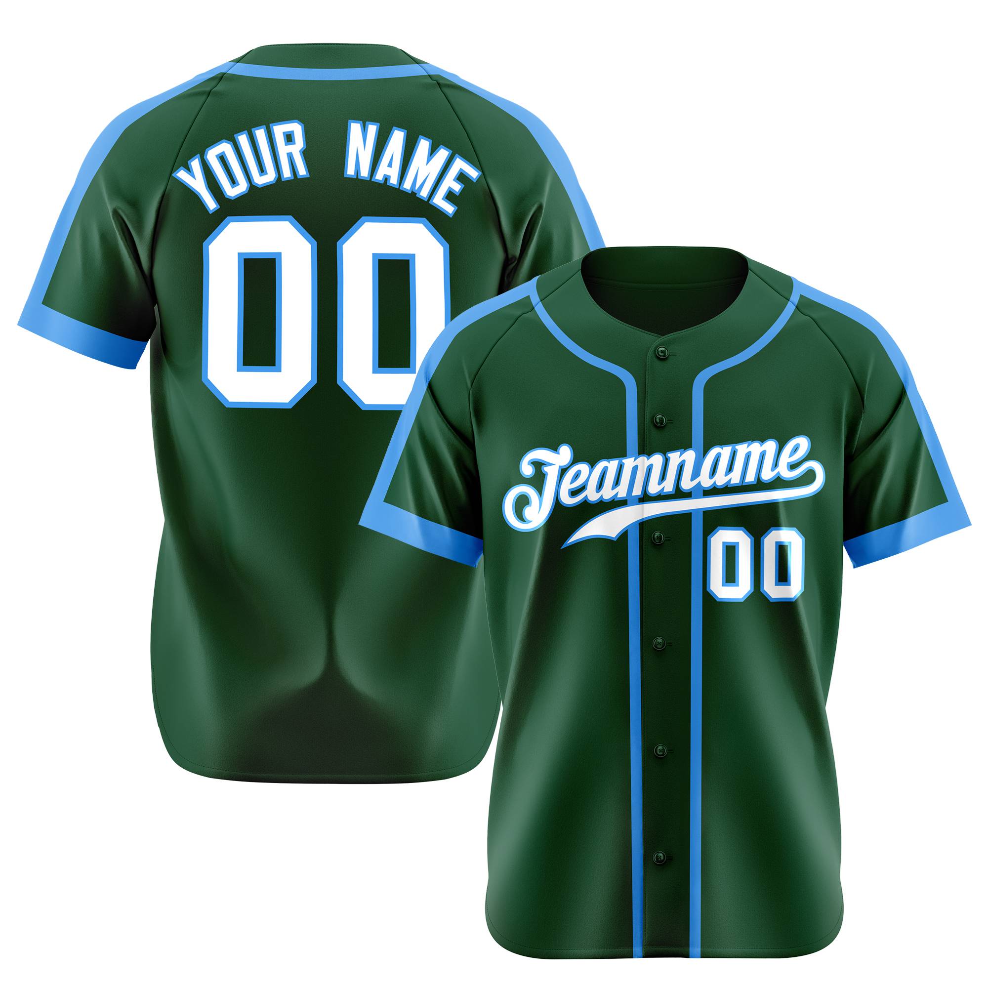 Custom Kelly Green Powder Blue White Baseball Jersey