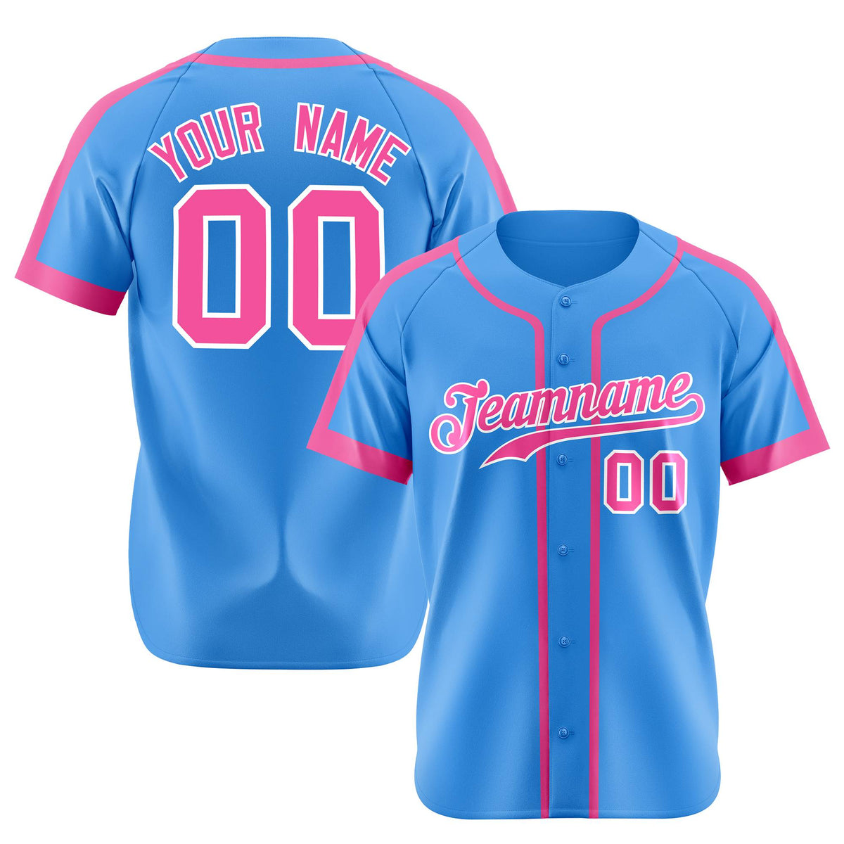 Custom Powder Blue Pink White Baseball Jersey