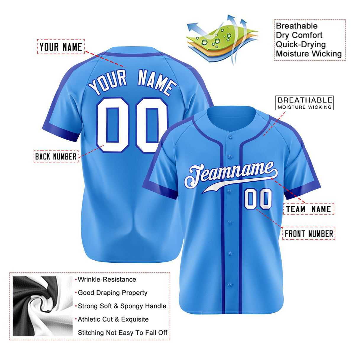 Custom Powder Blue White Baseball Jersey