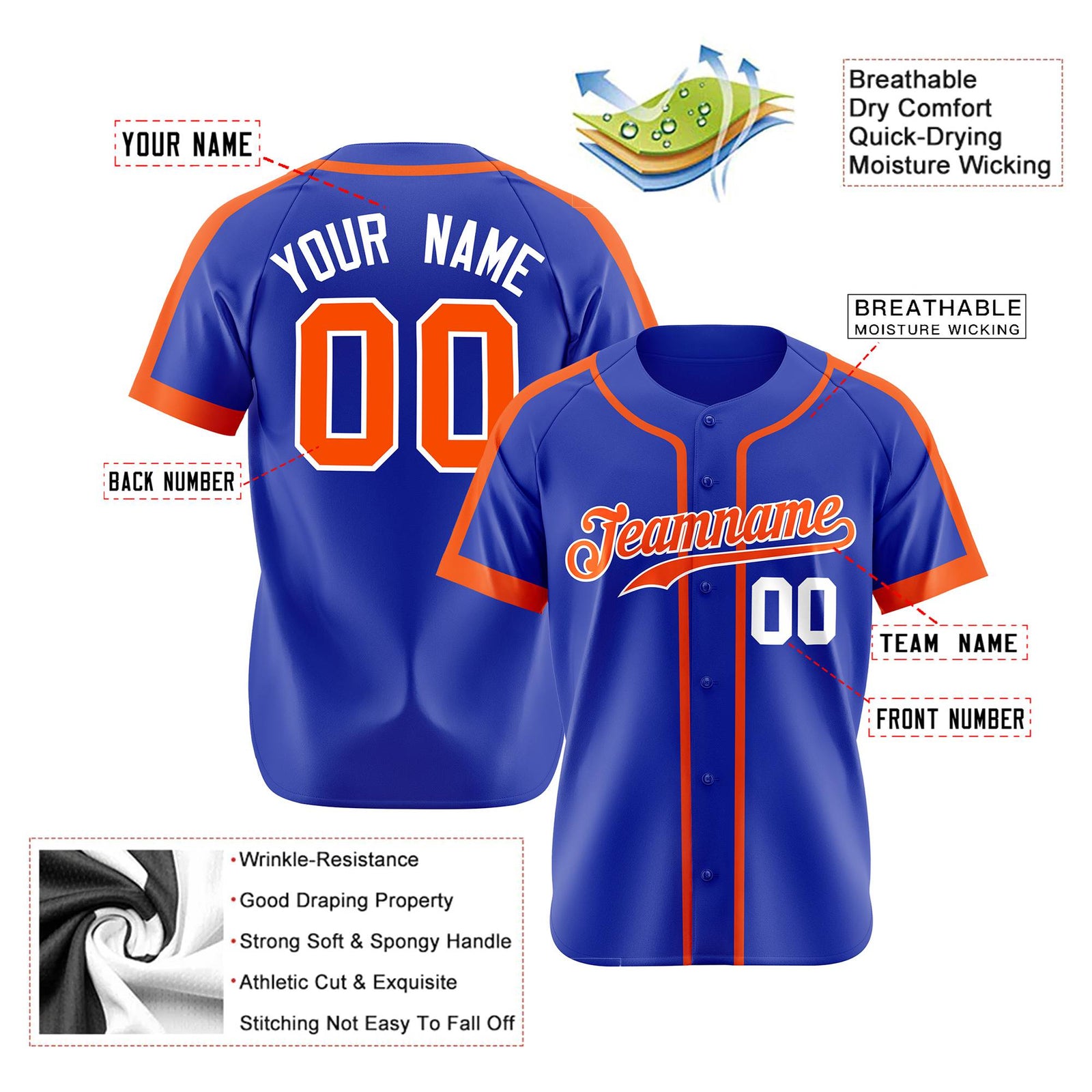 Custom Royal Blue Orange White Baseball Jersey