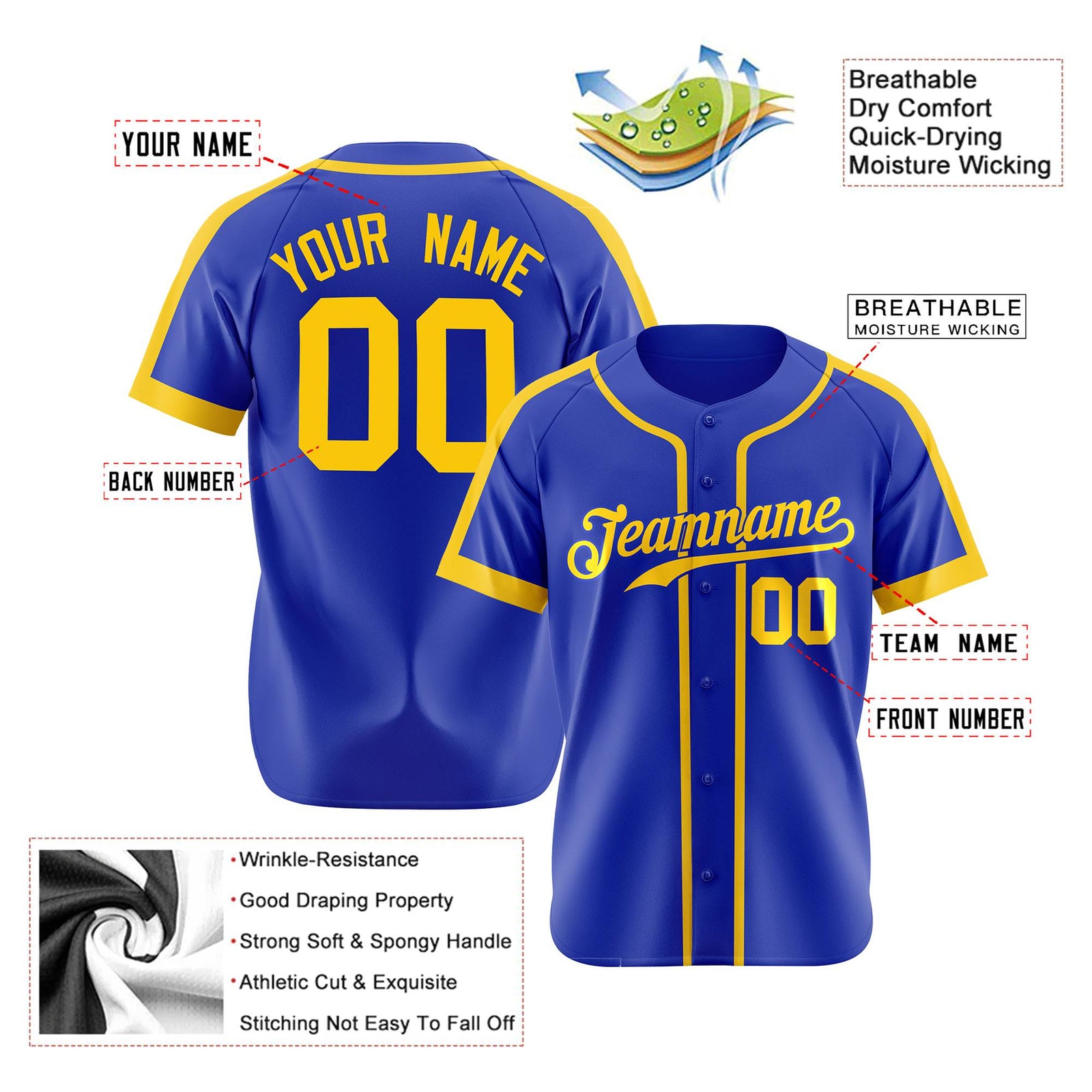Custom Royal Blue Yellow Baseball Jersey