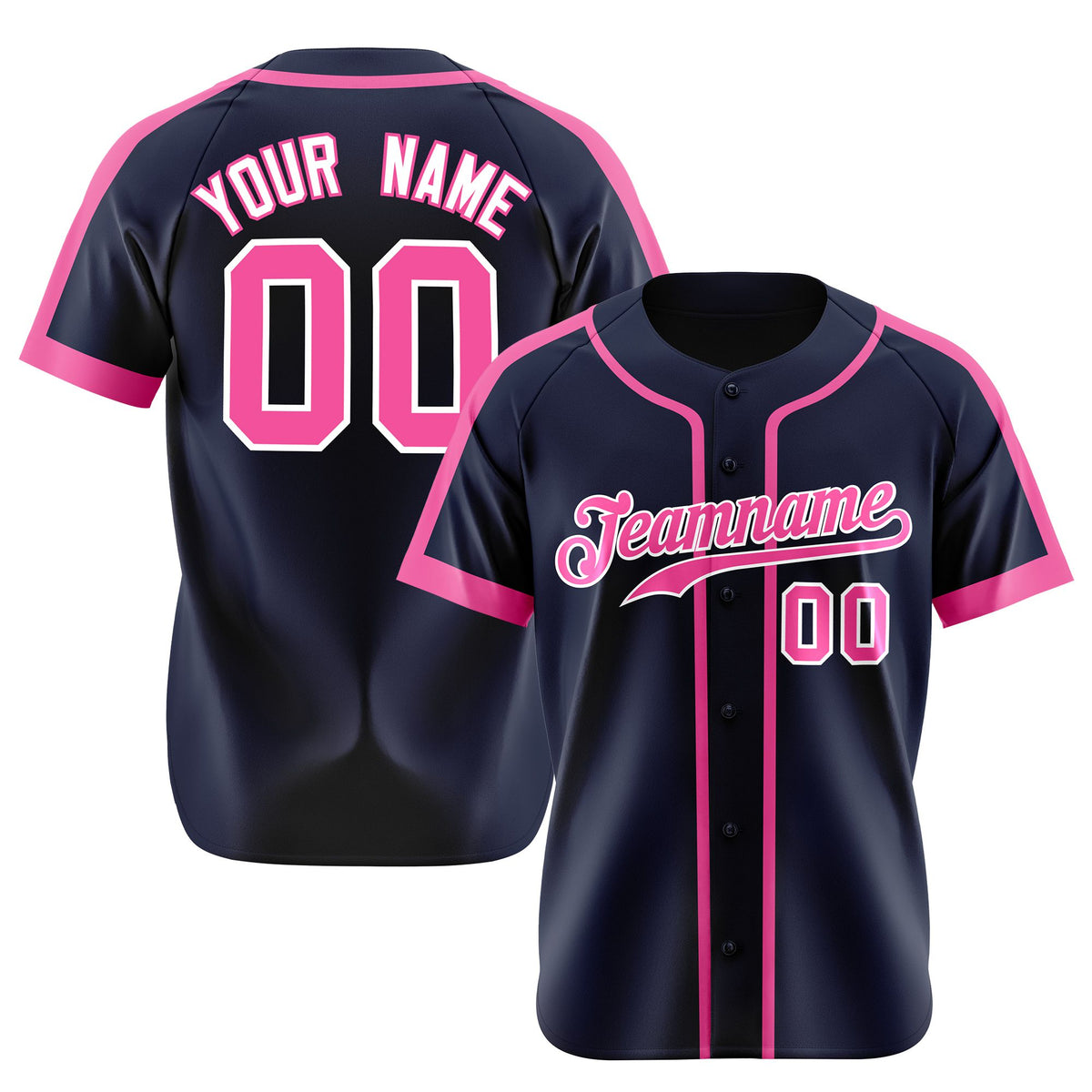 Custom Navy Pink White Baseball Jersey