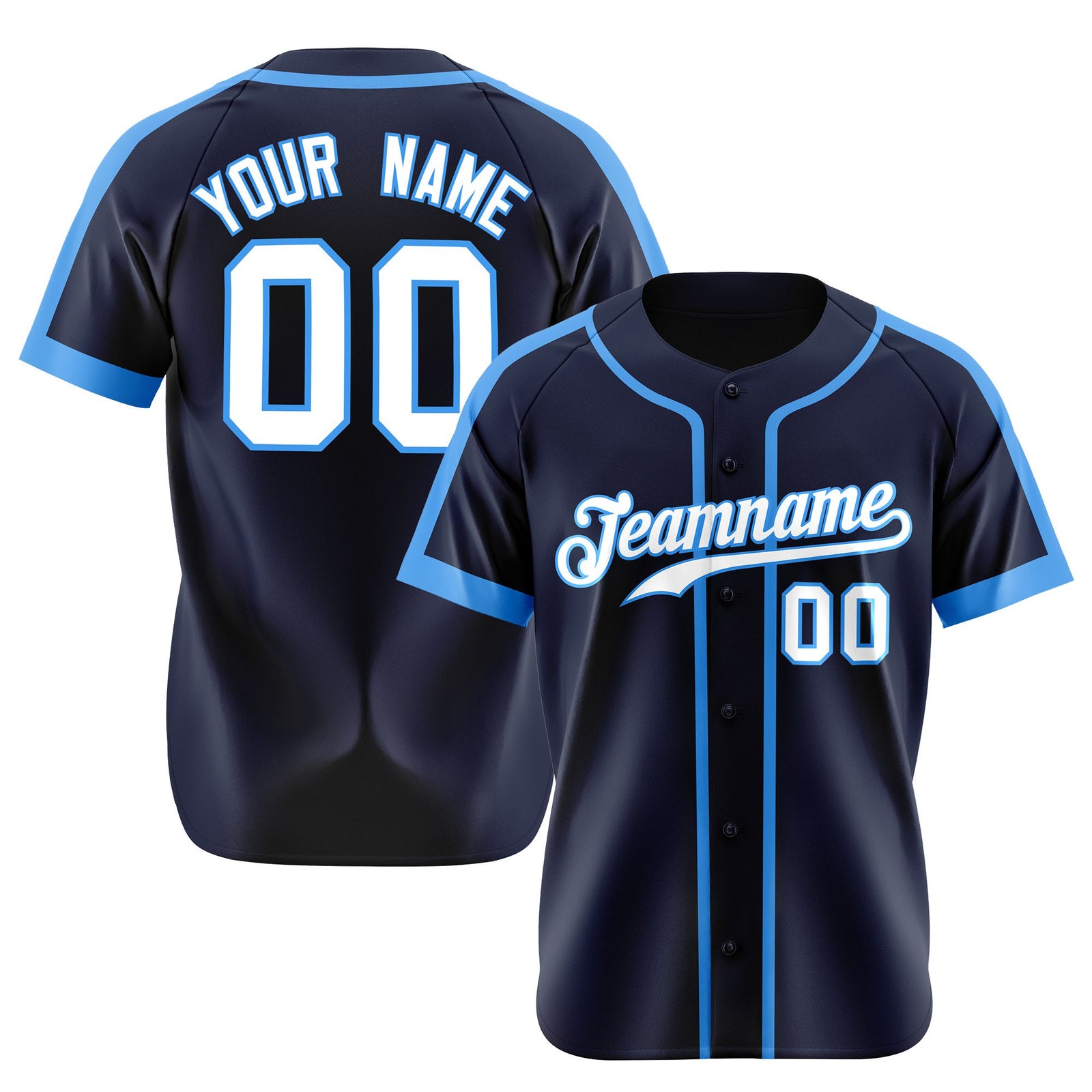 Custom Navy Light Bule White Baseball Jersey