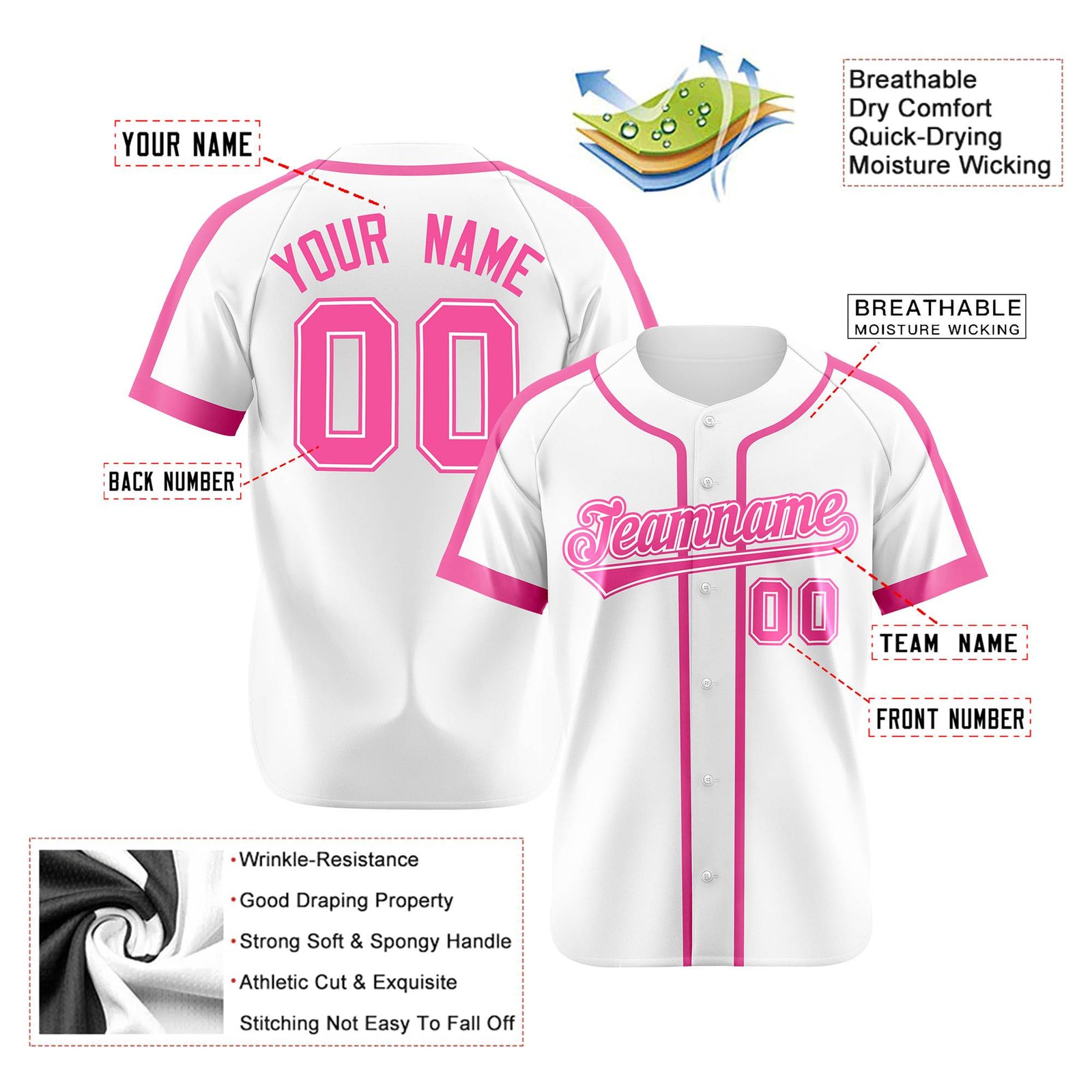 Custom White Pink Baseball Jersey Personalized For Adults Youth