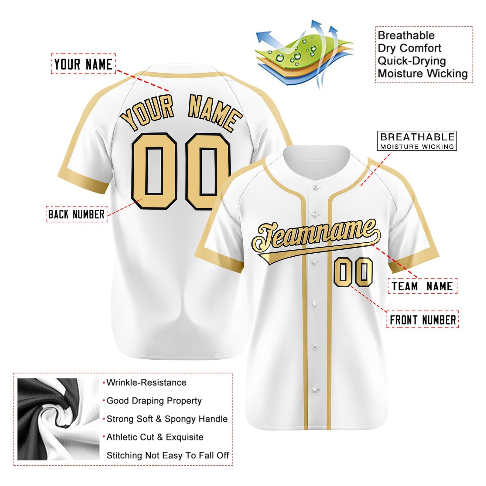 Custom White Khaki Black Baseball Jersey Personalized For Adults Youth