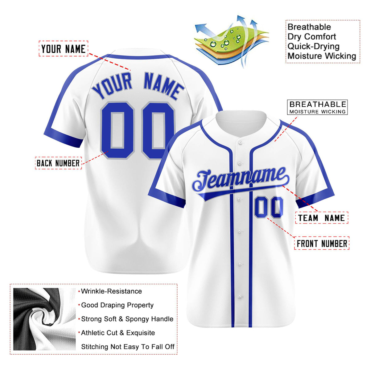 Custom White Blue Gray Baseball Jersey Personalized For Adults Youth