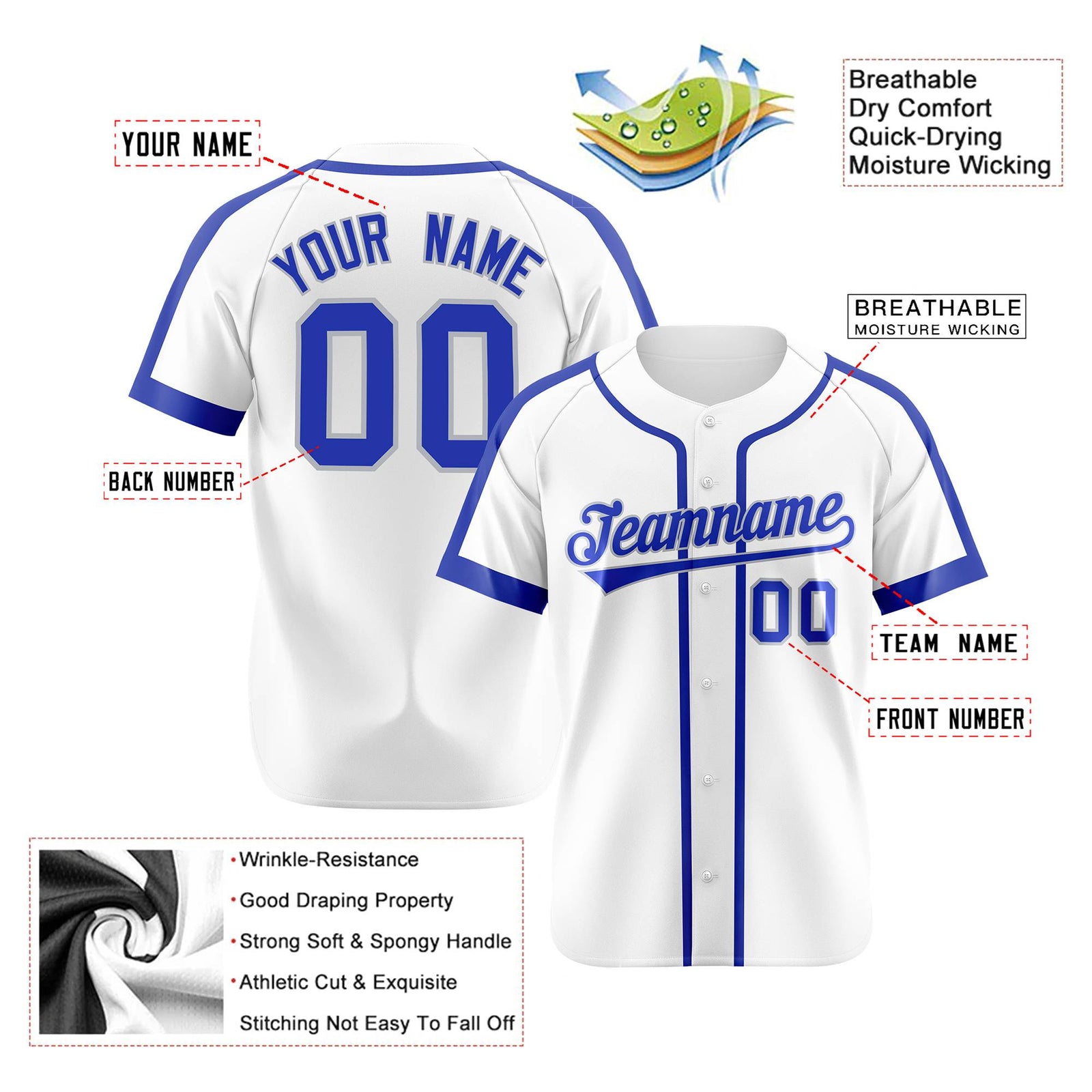 Custom White Blue Gray Baseball Jersey Personalized For Adults Youth