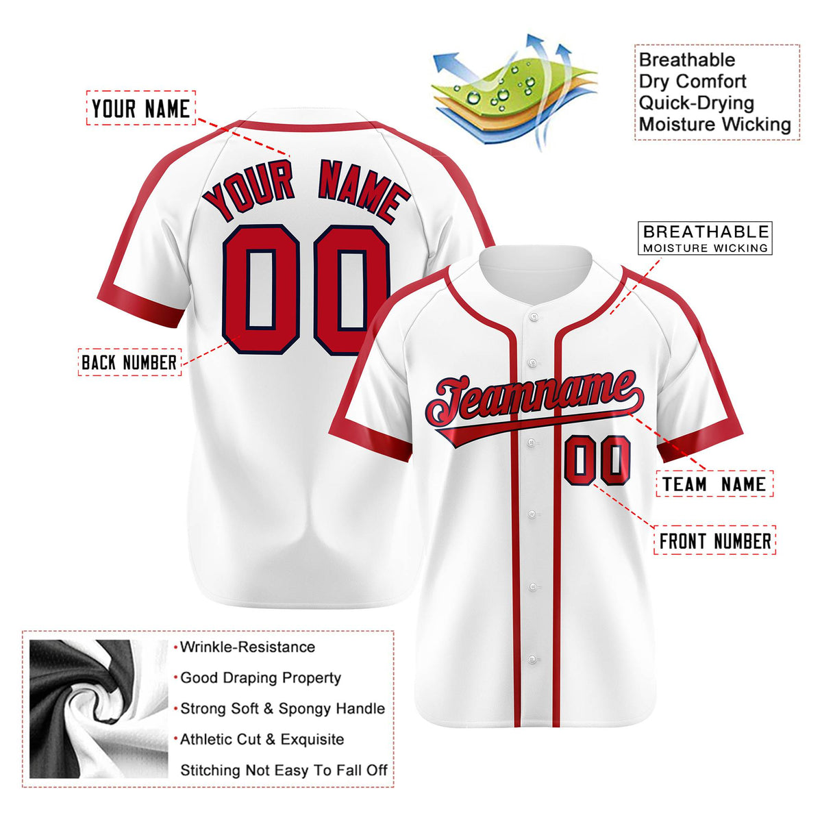 Custom White Red Black Baseball Jersey Personalized For Adults Youth