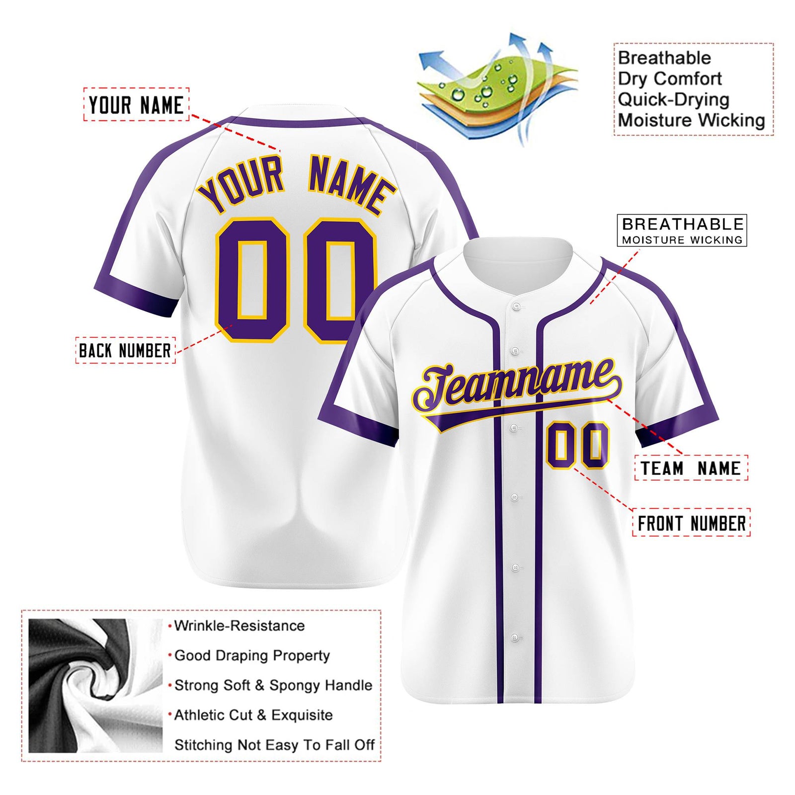 Custom White Purple Baseball Jersey Personalized For Adults Youth