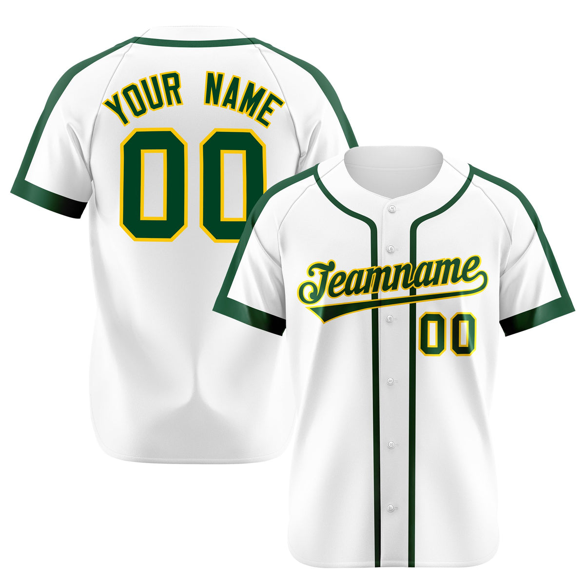 Custom White Green Baseball Jersey Personalized For Adults Youth