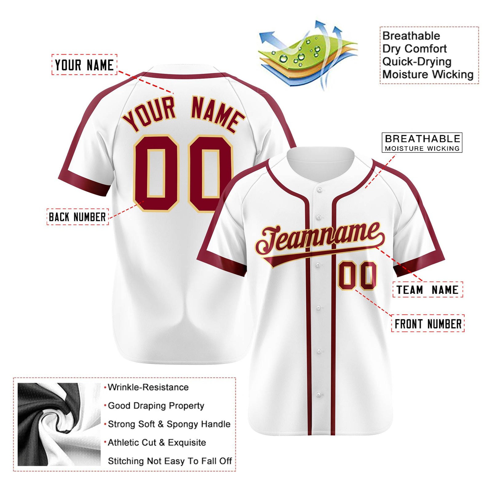 Custom White Crimson Gold Black Baseball Jersey Personalized For Adults Youth