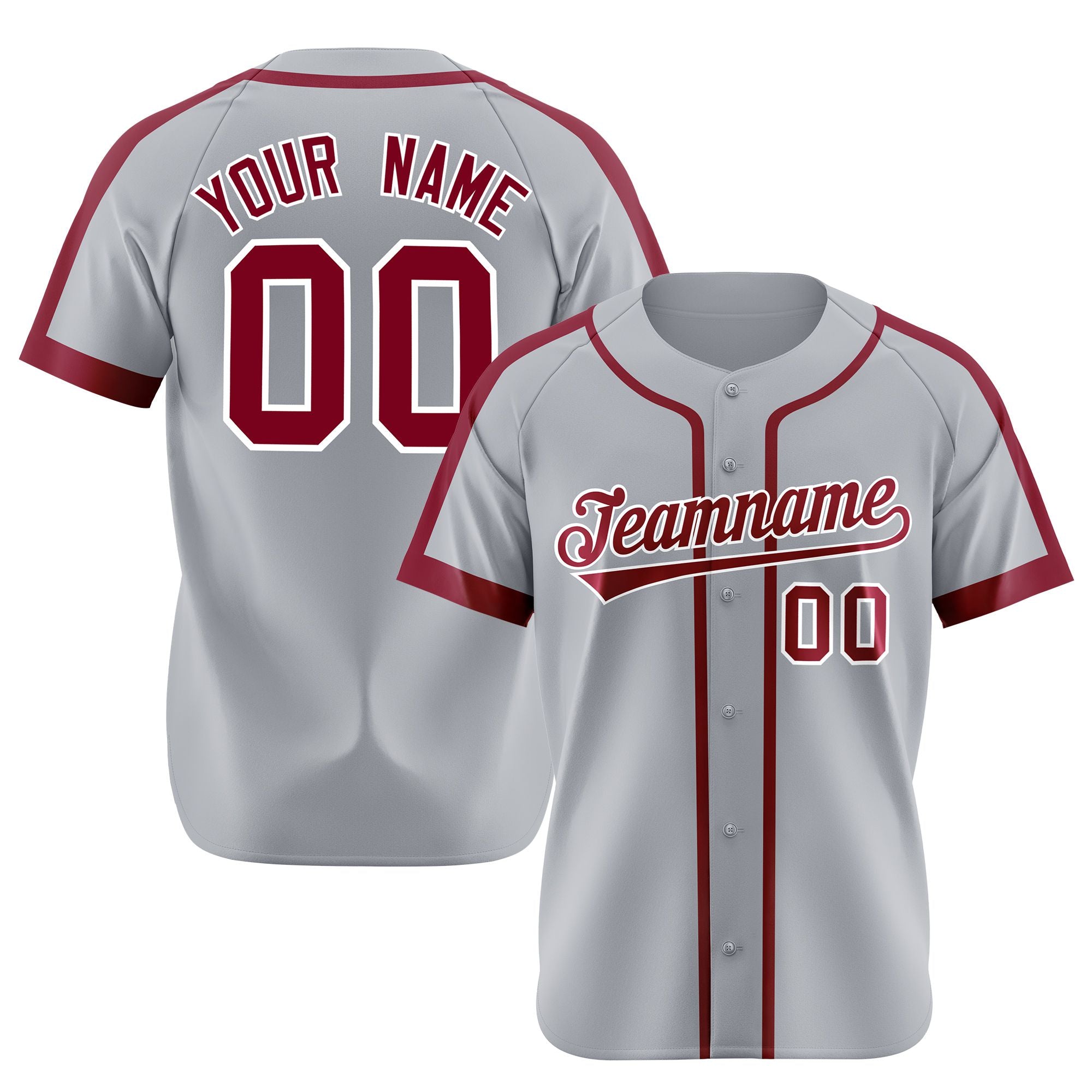 Custom Gray Red White Baseball Jersey