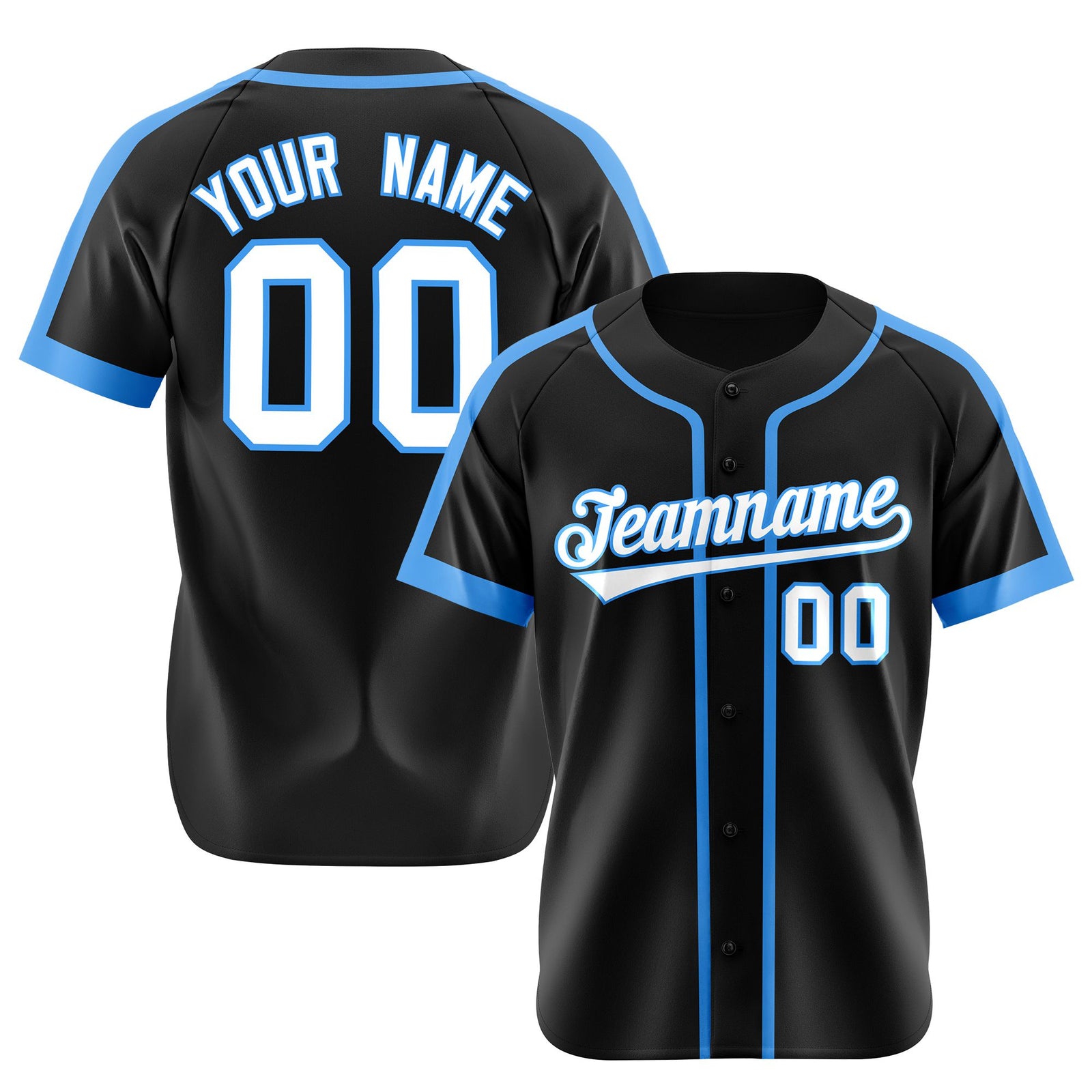 Custom Black Light Blue White Baseball Jersey