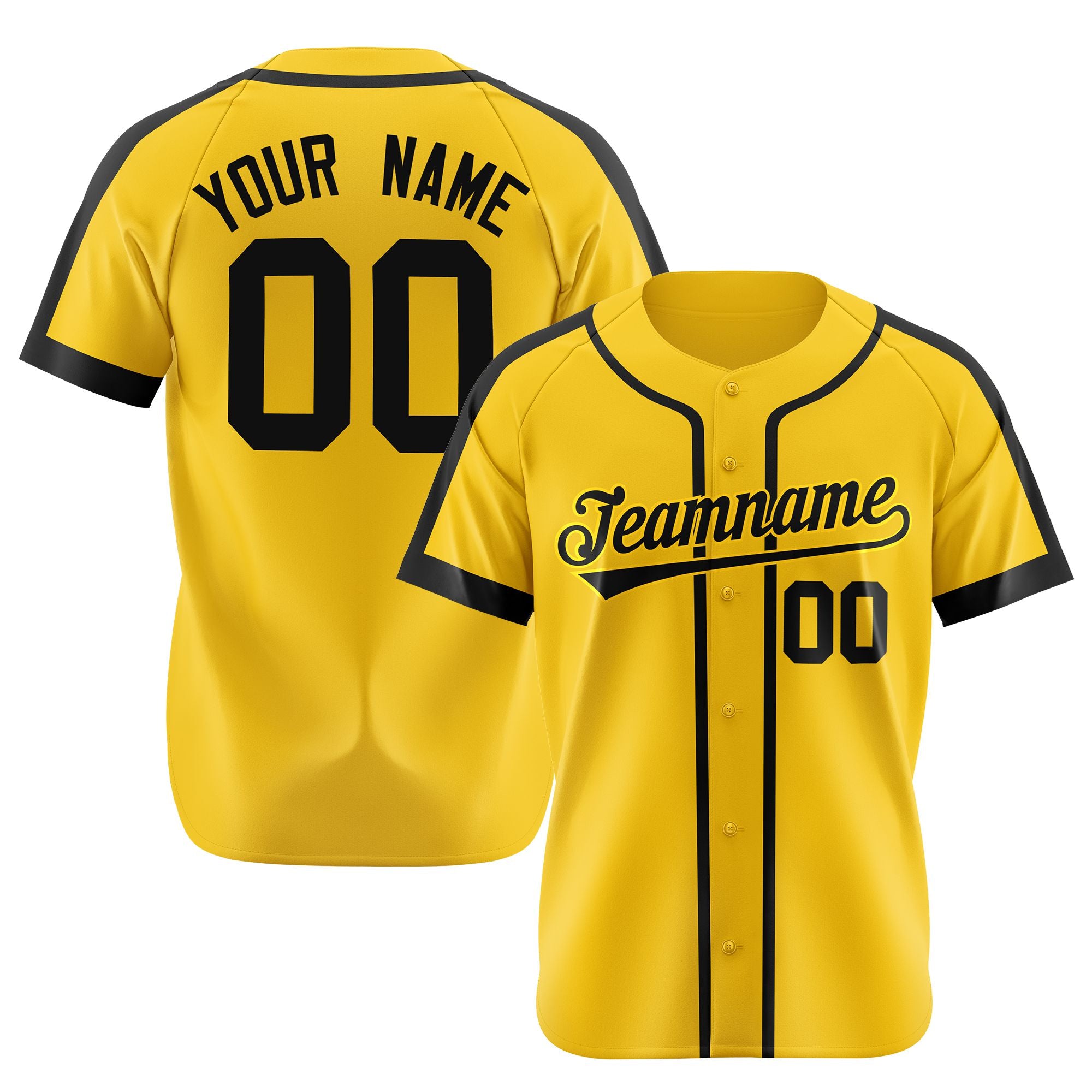 Custom Yellow Black Baseball Jersey