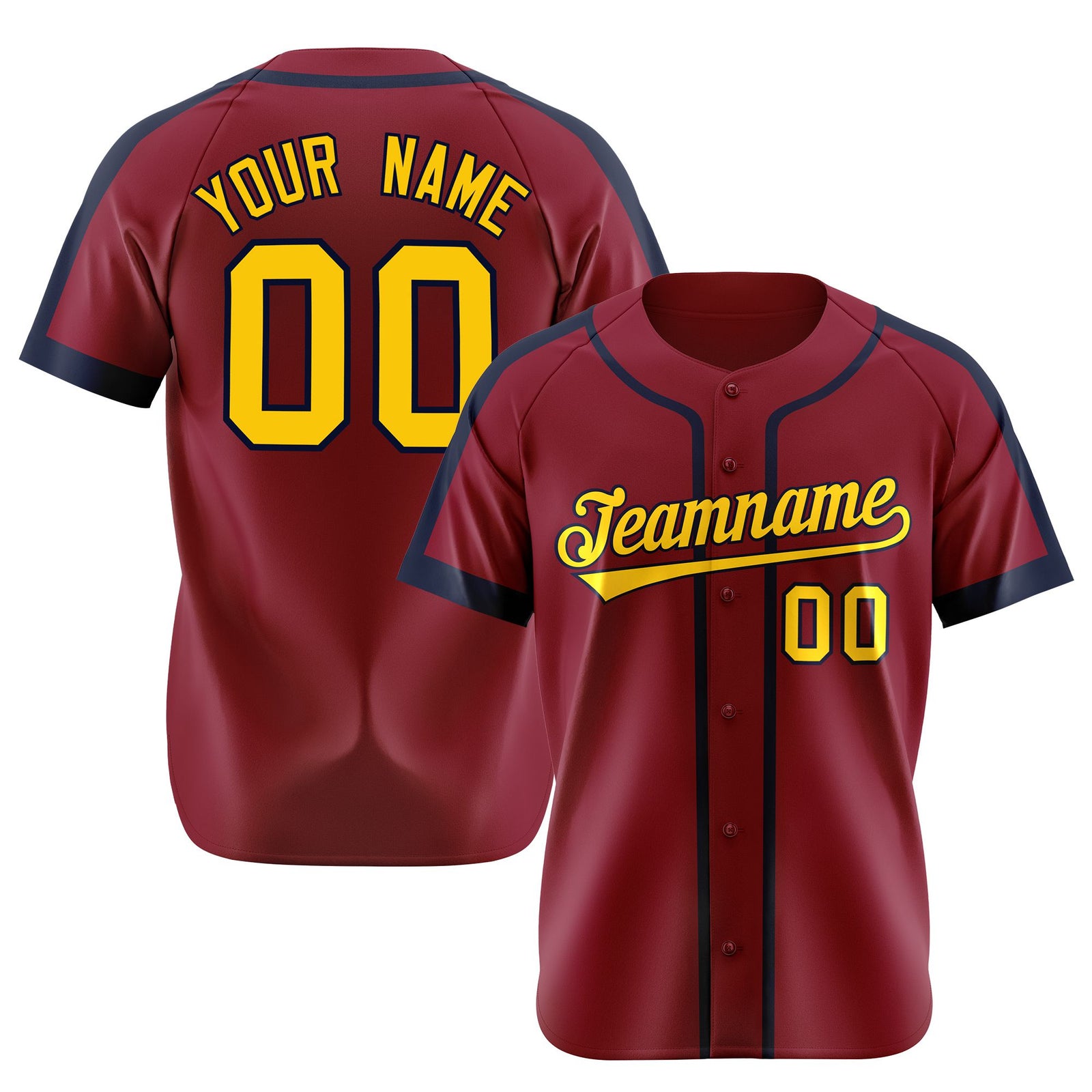 Custom Crimson Gold Navy Baseball Jersey