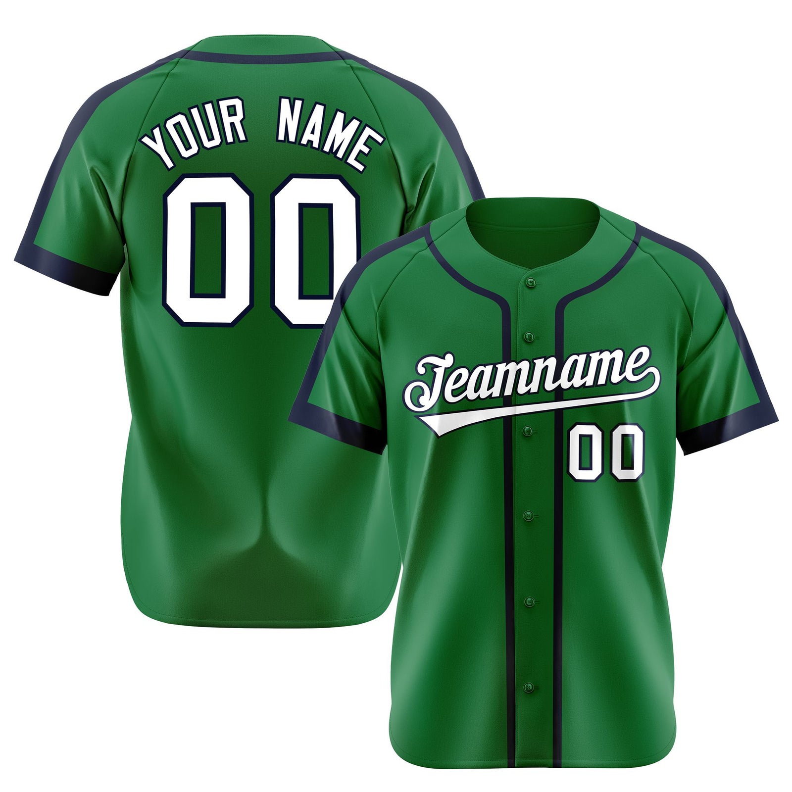 Custom Kelly Green Navy White Baseball Jersey