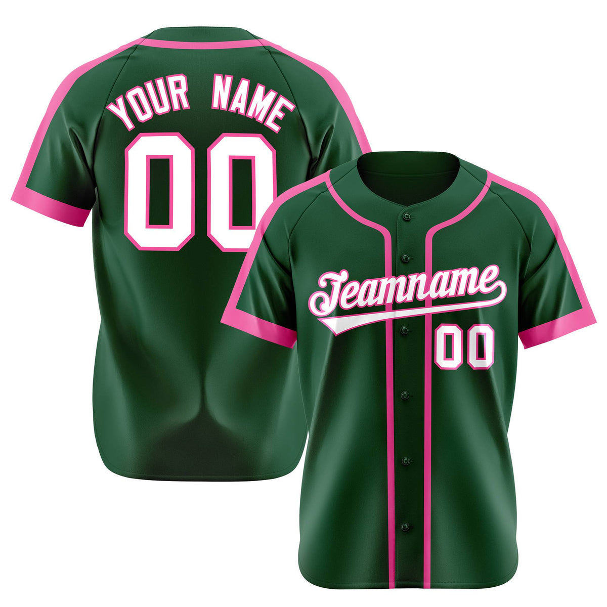 Custom Green Pink White Baseball Jersey