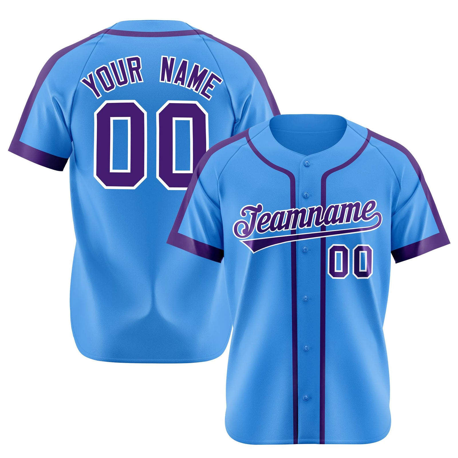 Custom Powder Blue Purple White Baseball Jersey