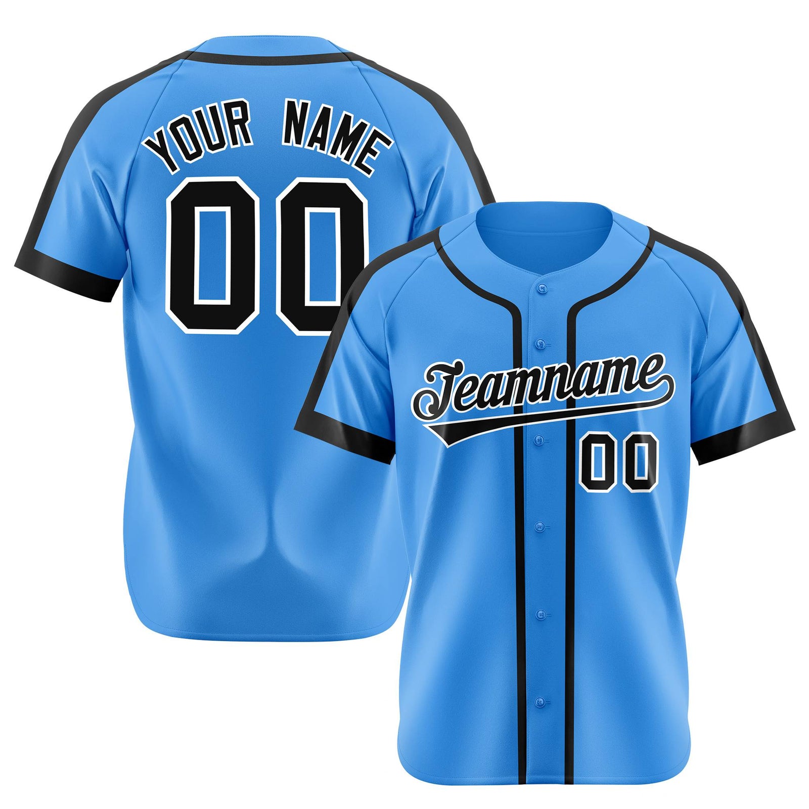 Custom Powder Blue Black White Baseball Jersey