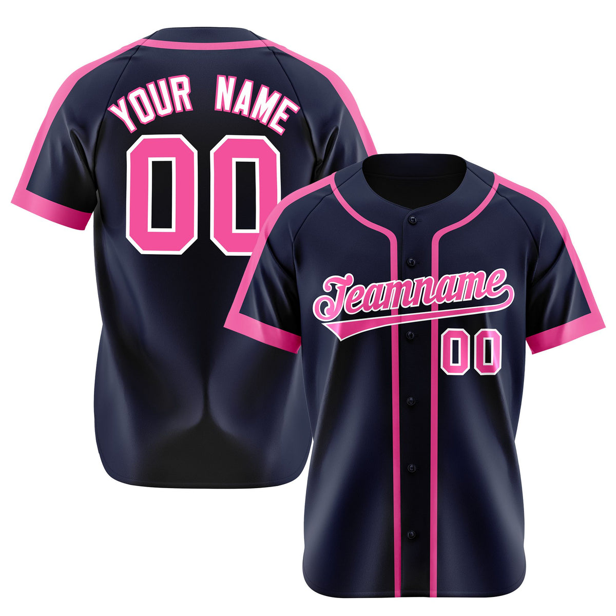 Custom Navy Pink White Baseball Jersey