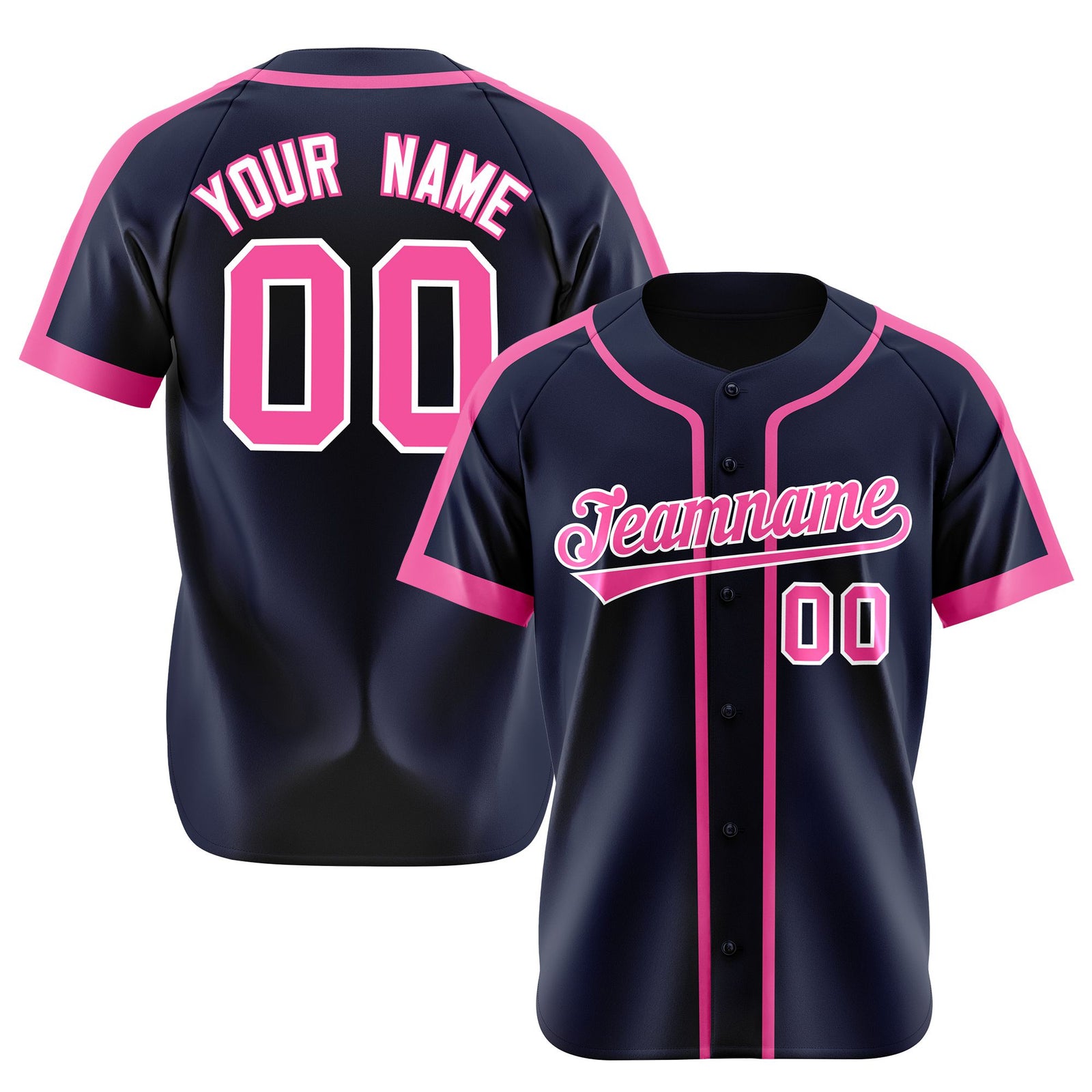 Custom Navy Pink White Baseball Jersey