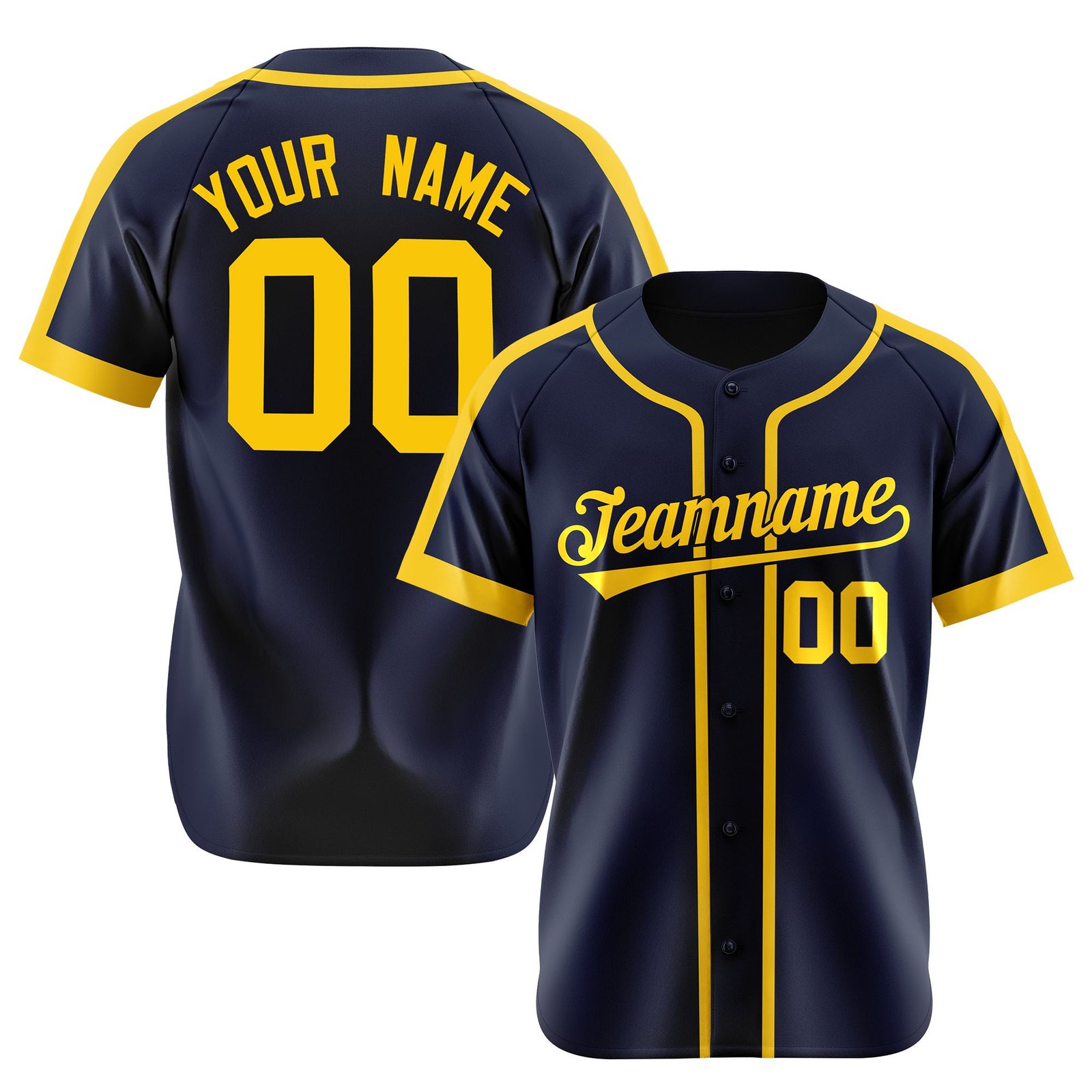 Custom Navy Yellow Baseball Jersey