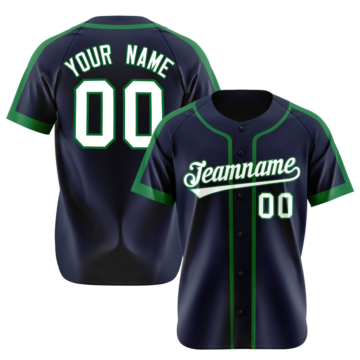 Custom Navy Green White Baseball Jersey