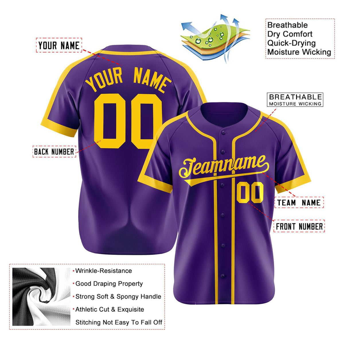 Custom Purple Yellow Baseball Jersey