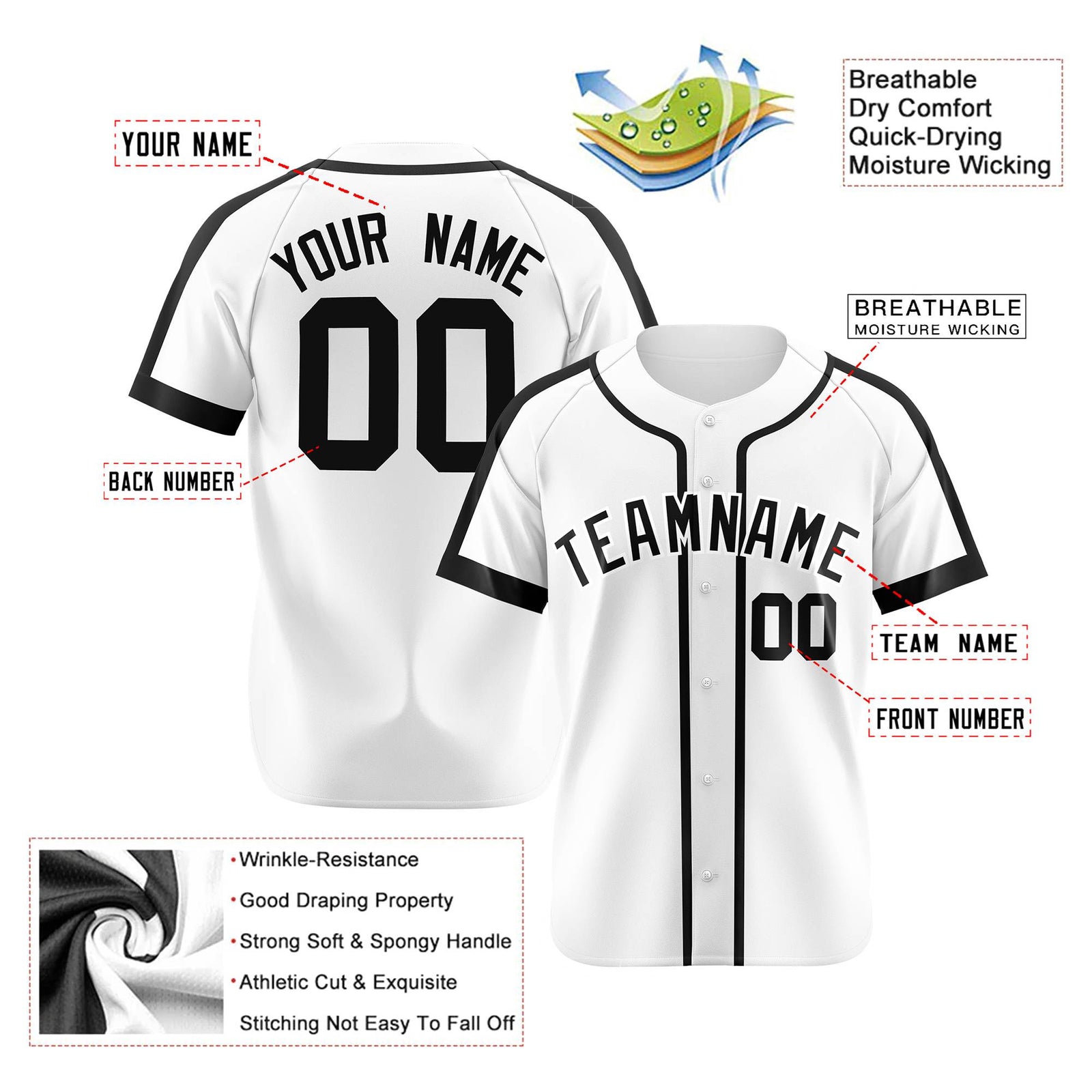 Custom White Black Baseball Jersey Personalized For Adults Youth
