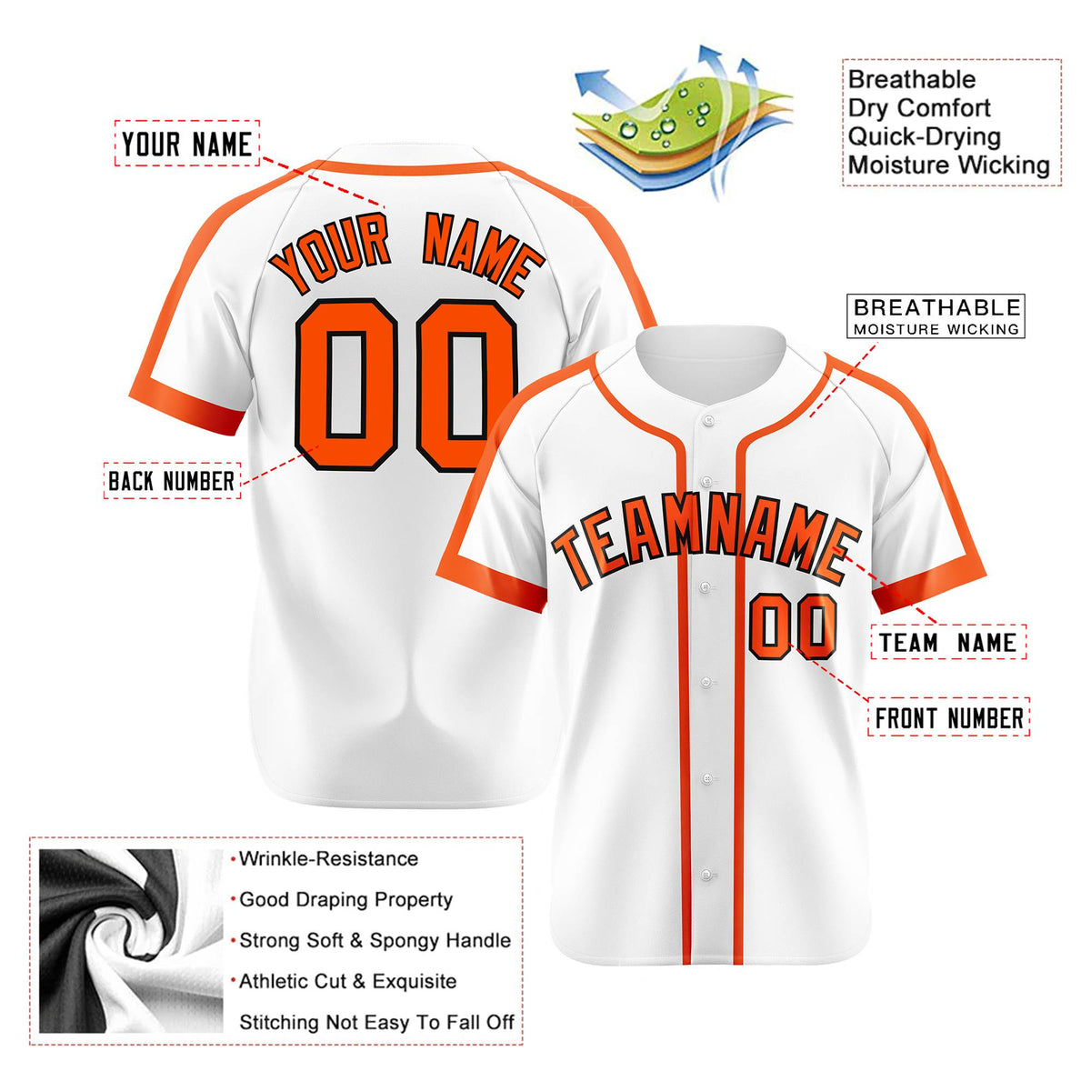 Custom White Bay Orange Black Baseball Jersey Personalized For Adults Youth