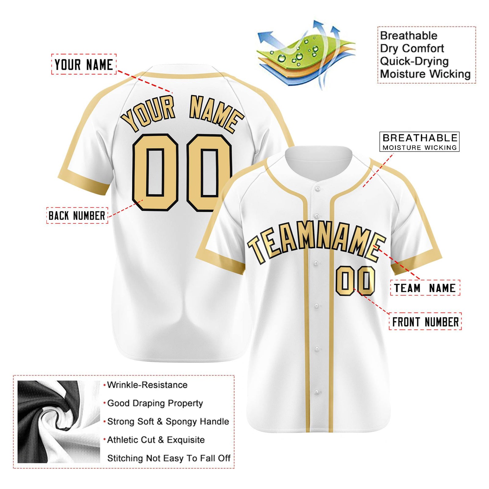 Custom White Khaki Black Baseball Jersey Personalized For Adults Youth